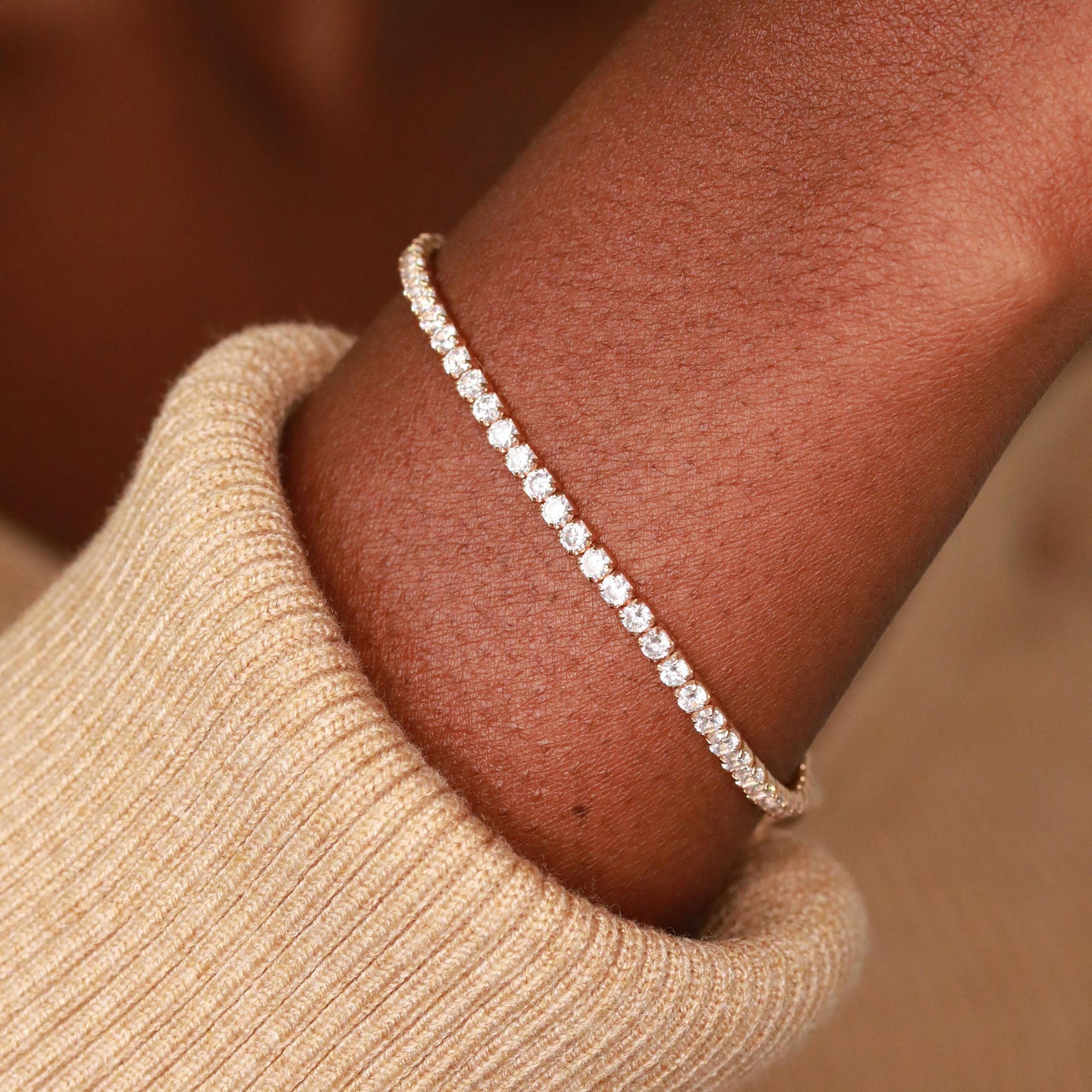 Bold Tennis Chain Bracelet in Gold worn