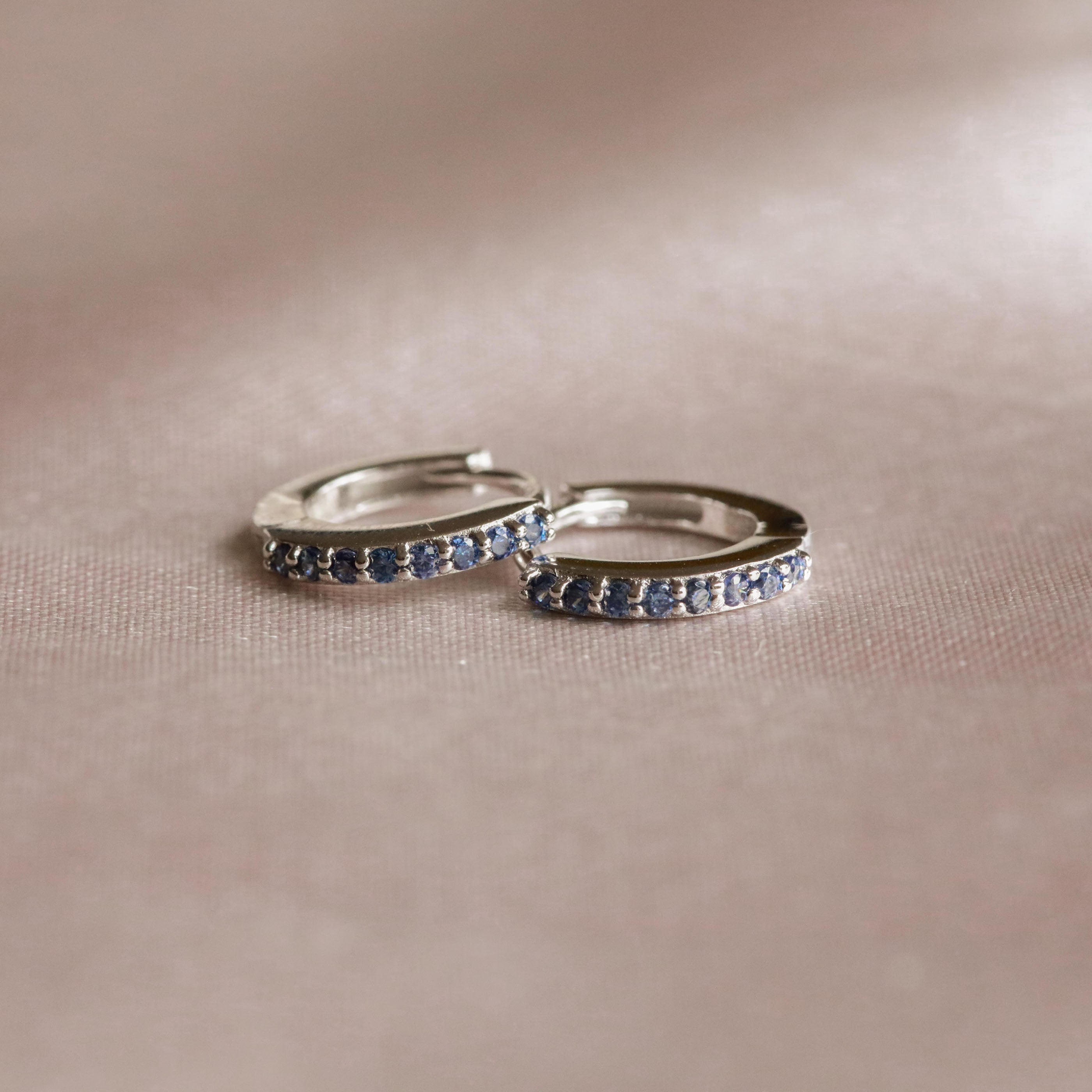 December Birthstone Huggies in Silver with Tanzanite CZ