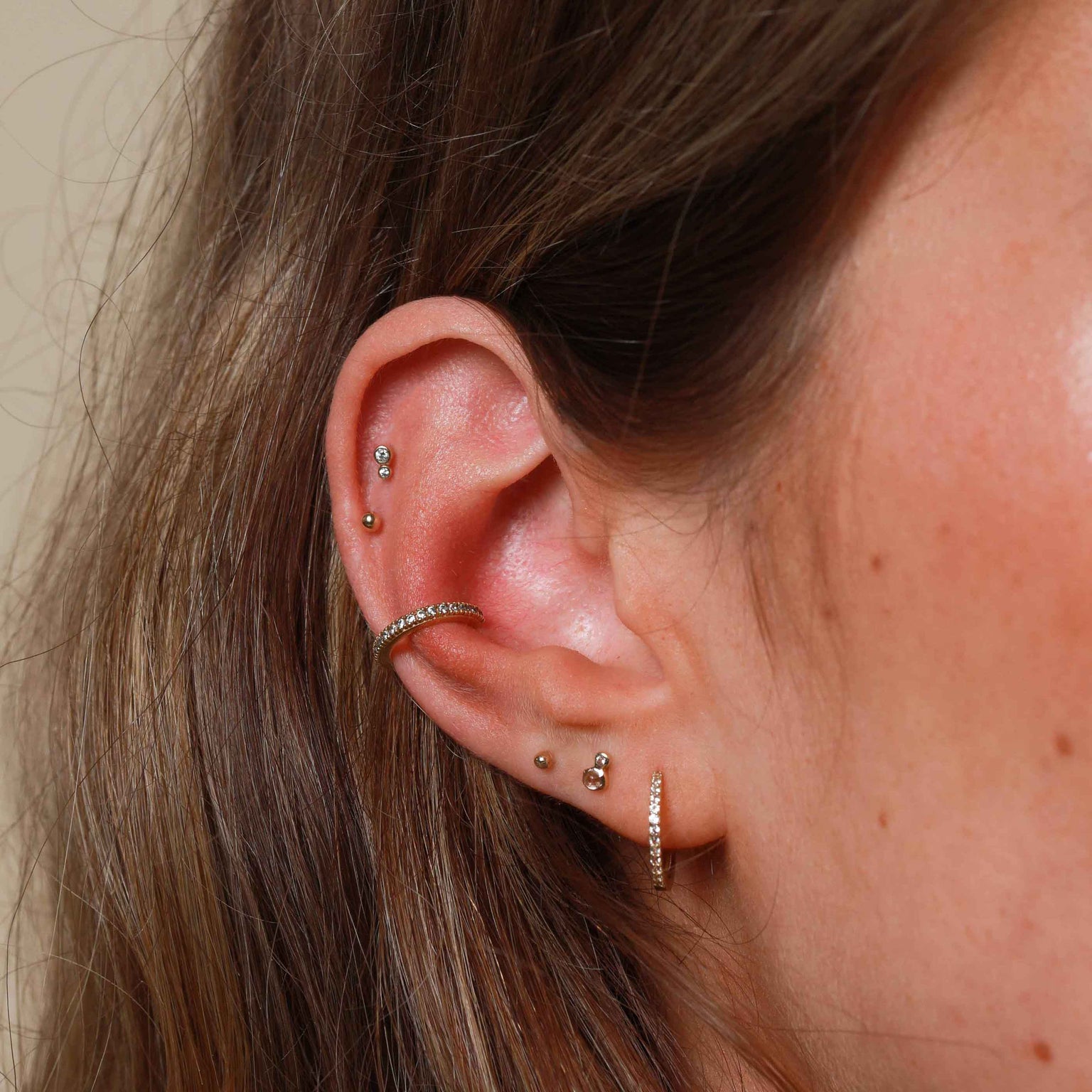 Double Topaz Stud Earrings in Solid Gold