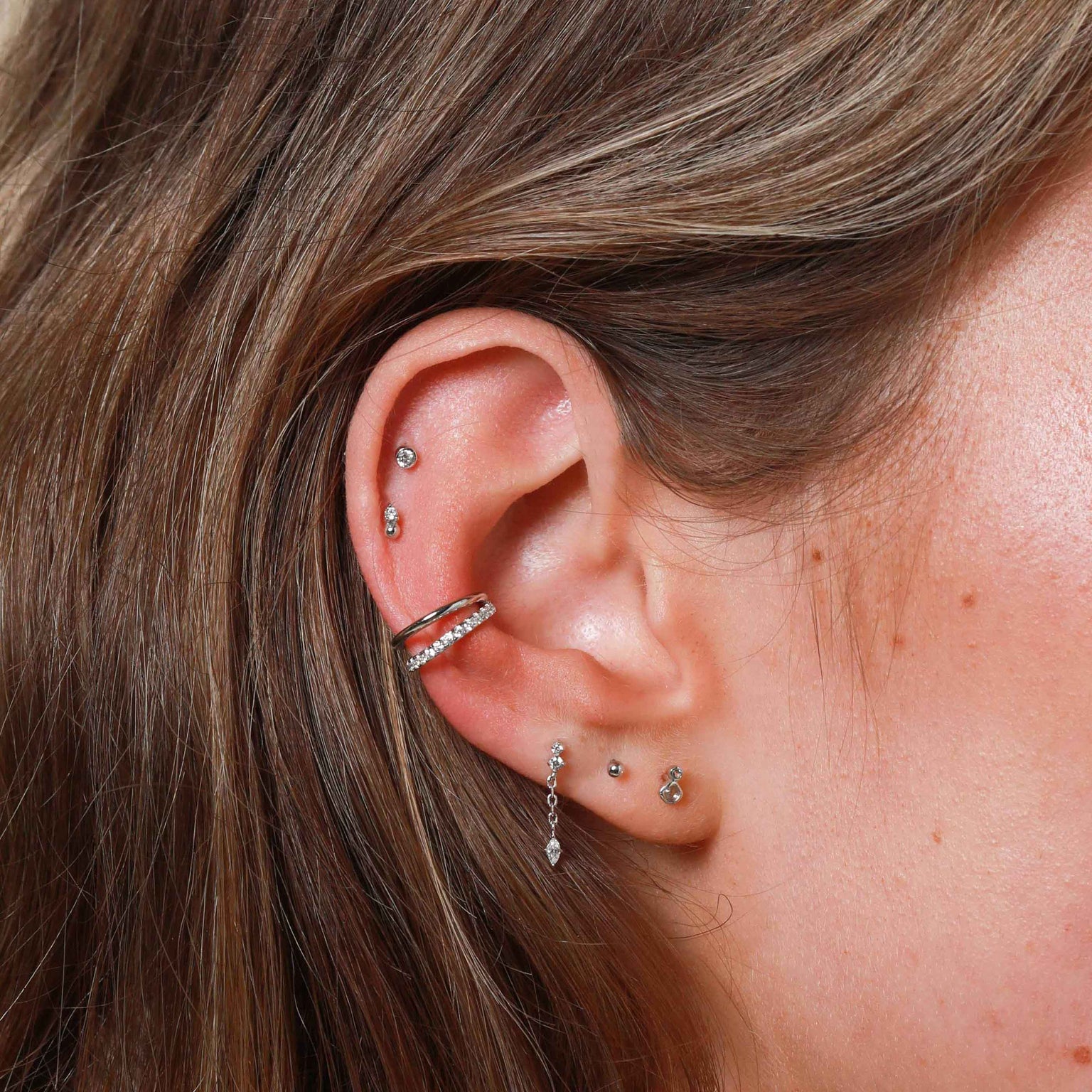 Double Topaz Stud Earrings in Solid White Gold