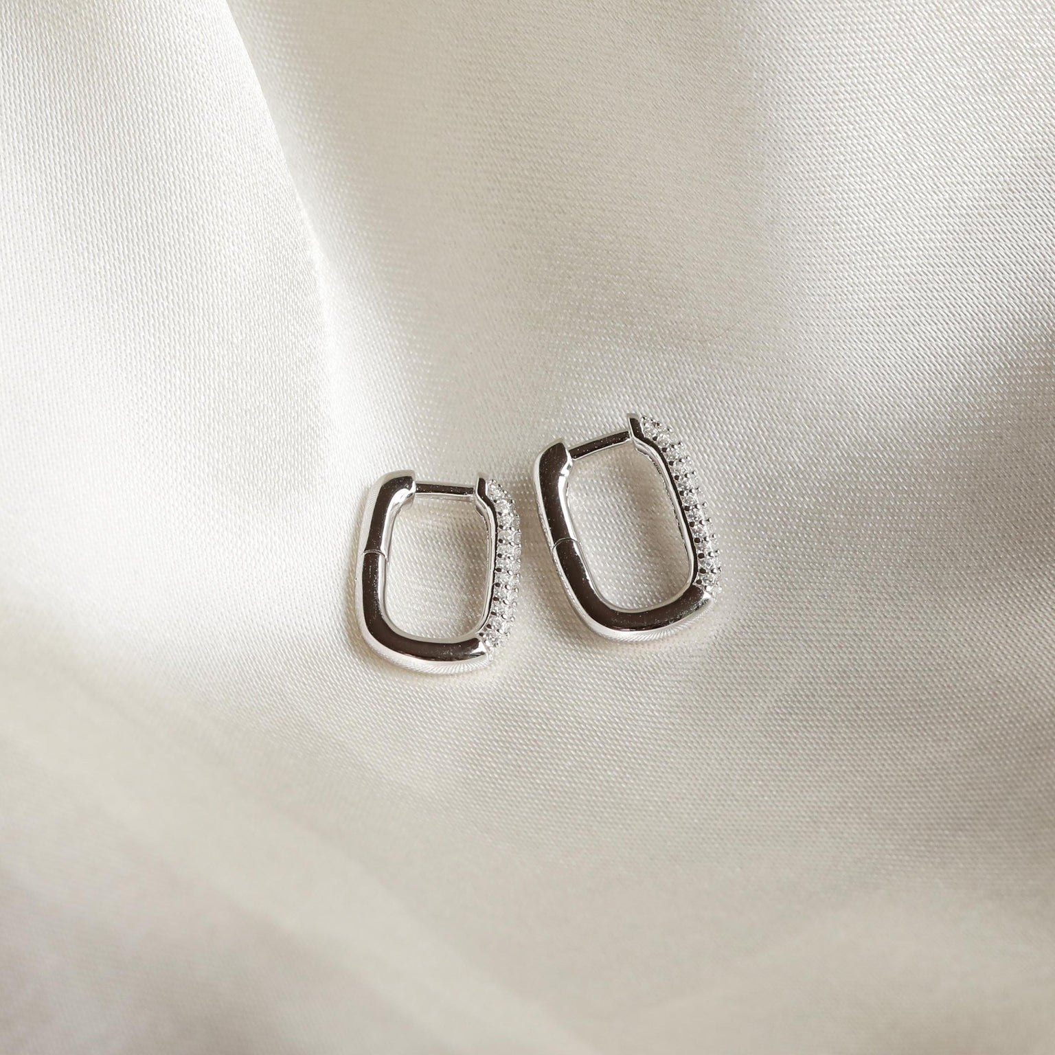 Rectangular Glimmer Huggies in Silver