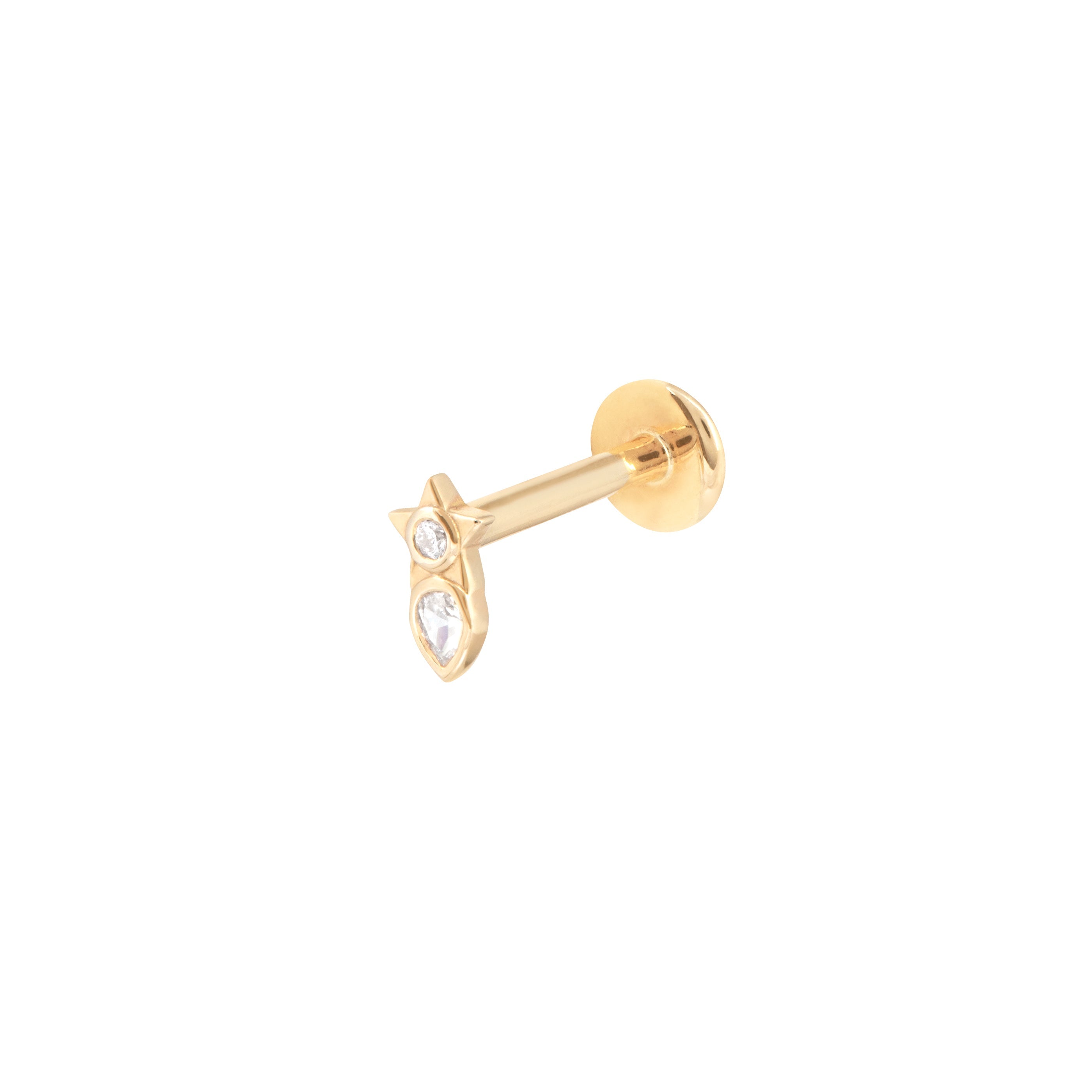 Solid Gold Crystal Star Piercing Stud