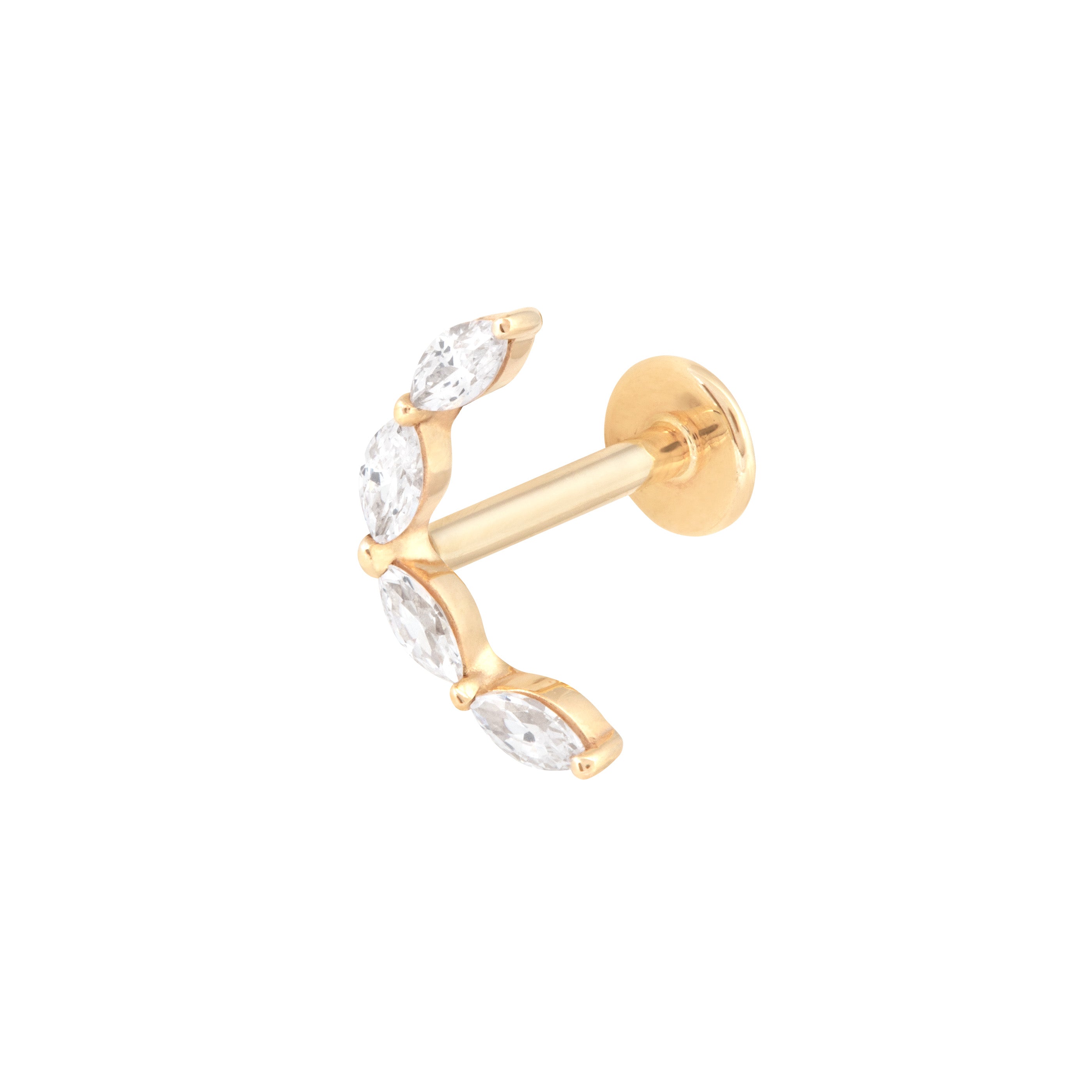Solid Gold Crystal Curved Piercing Stud