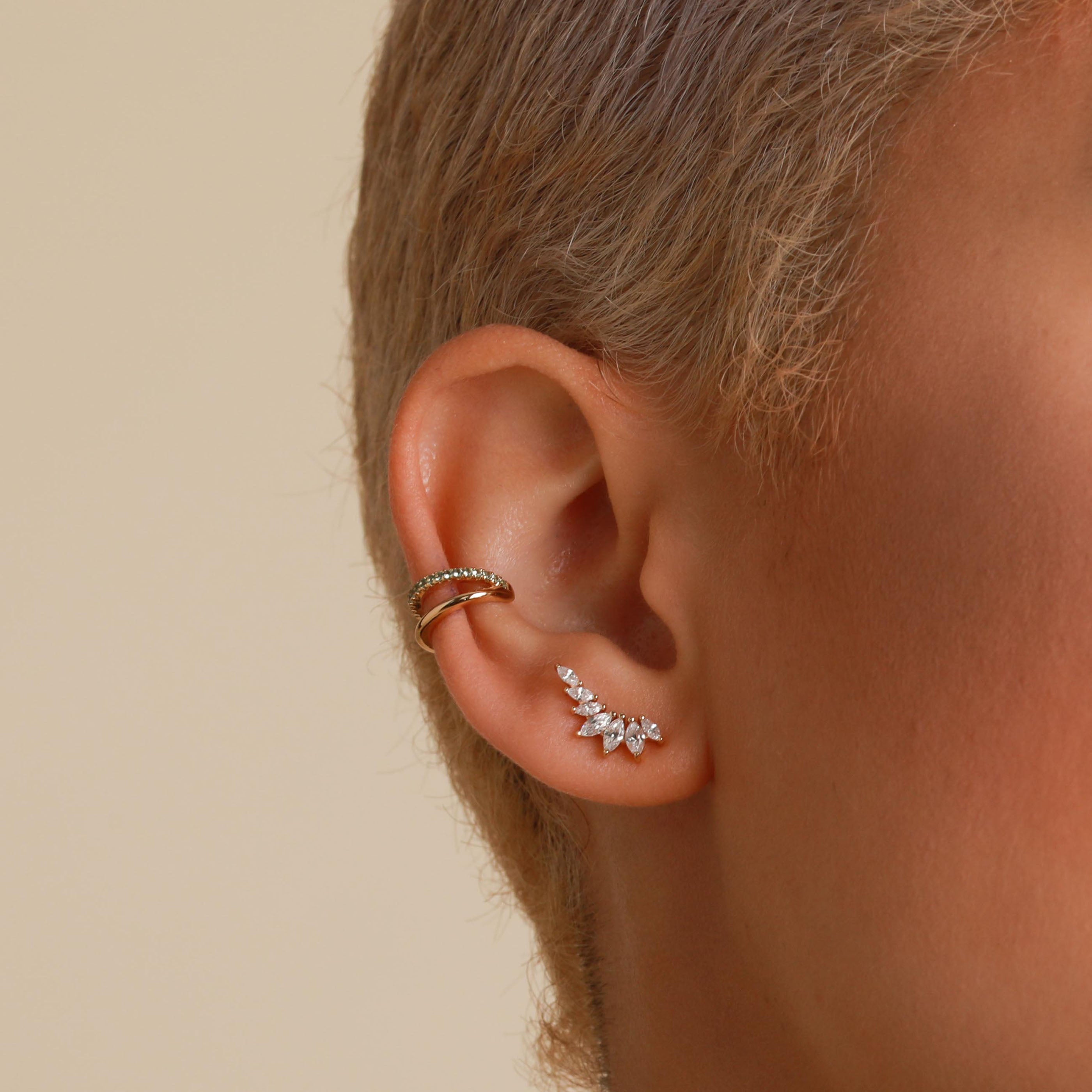 Glimmer Navette Stud Earrings in Gold