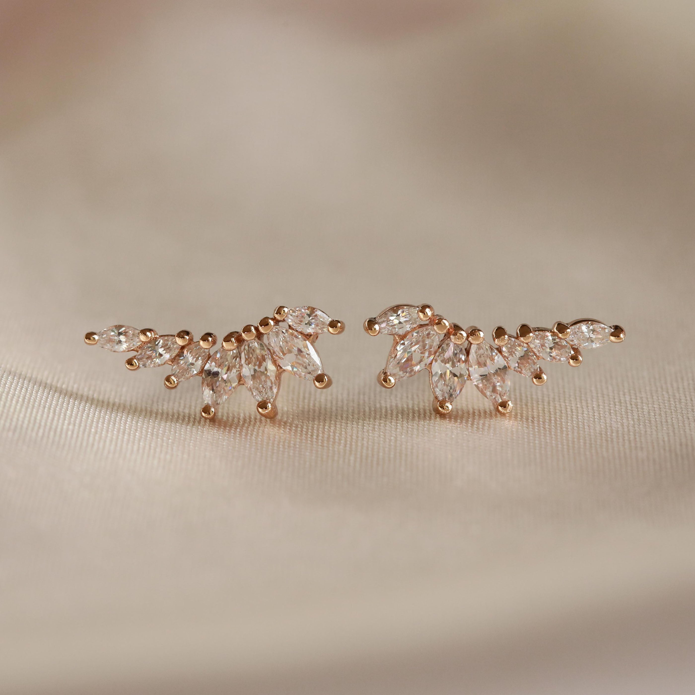 Glimmer Navette Stud Earrings in Gold