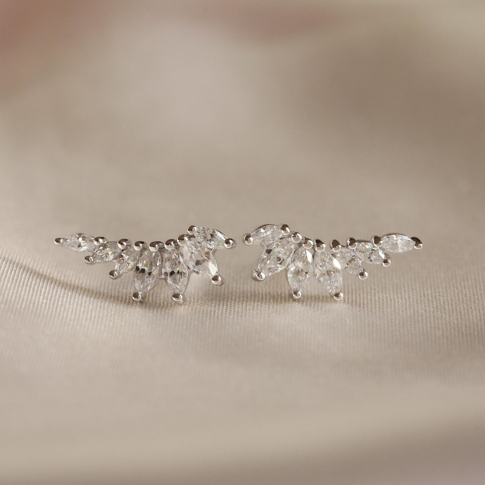 Glimmer Navette Stud Earrings in Silver
