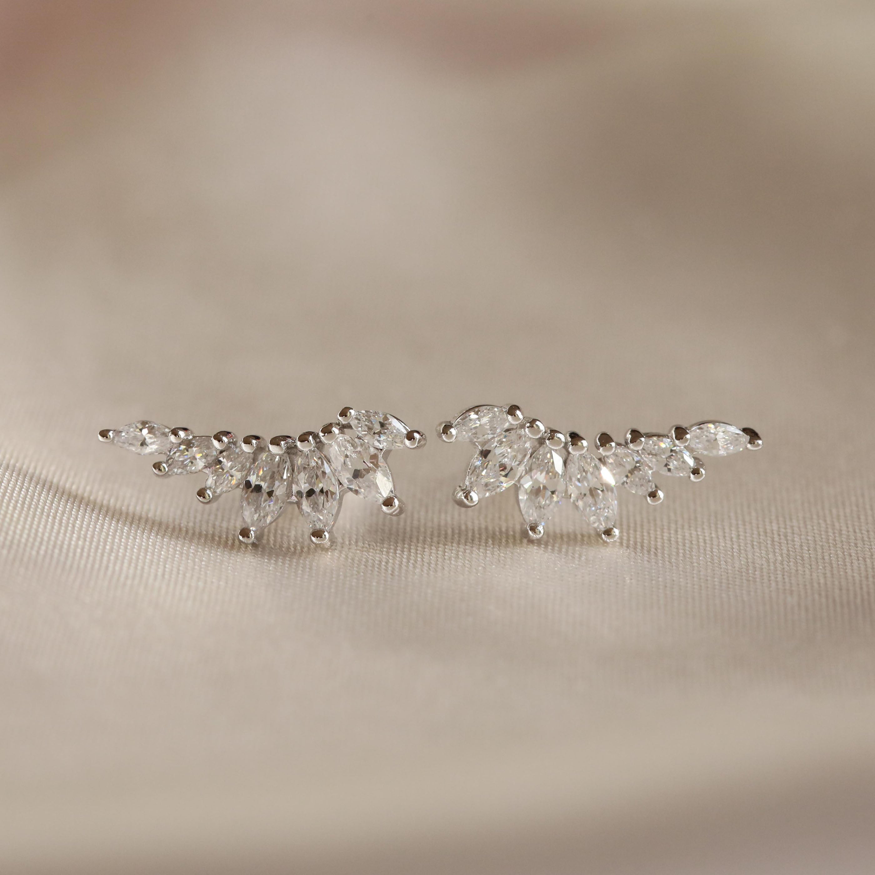 Glimmer Navette Stud Earrings in Silver