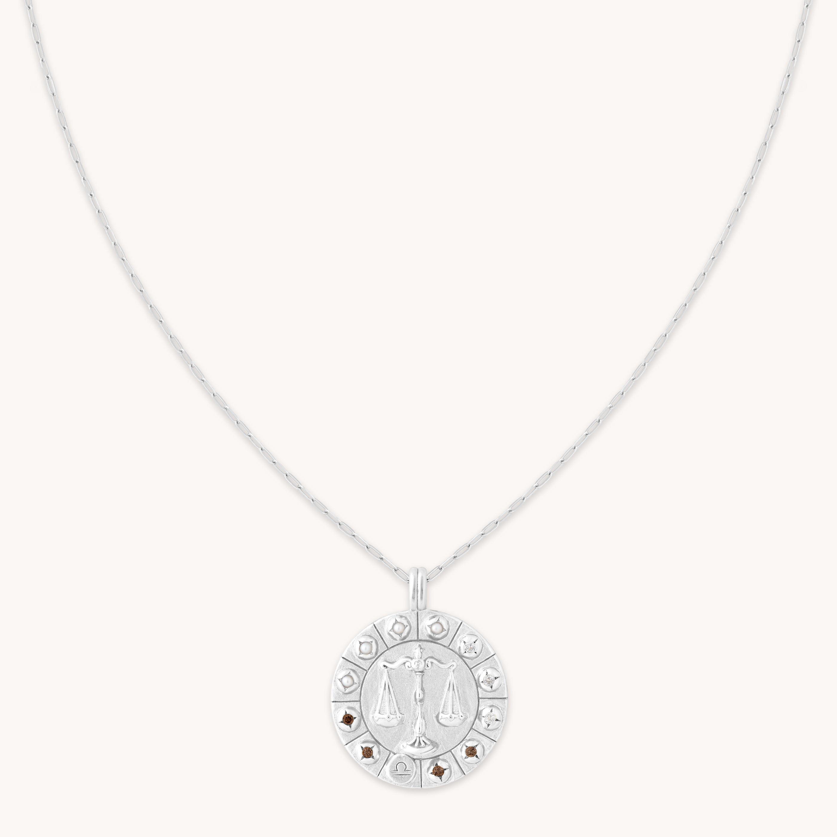 Libra Bold Zodiac Pendant Necklace in Silver