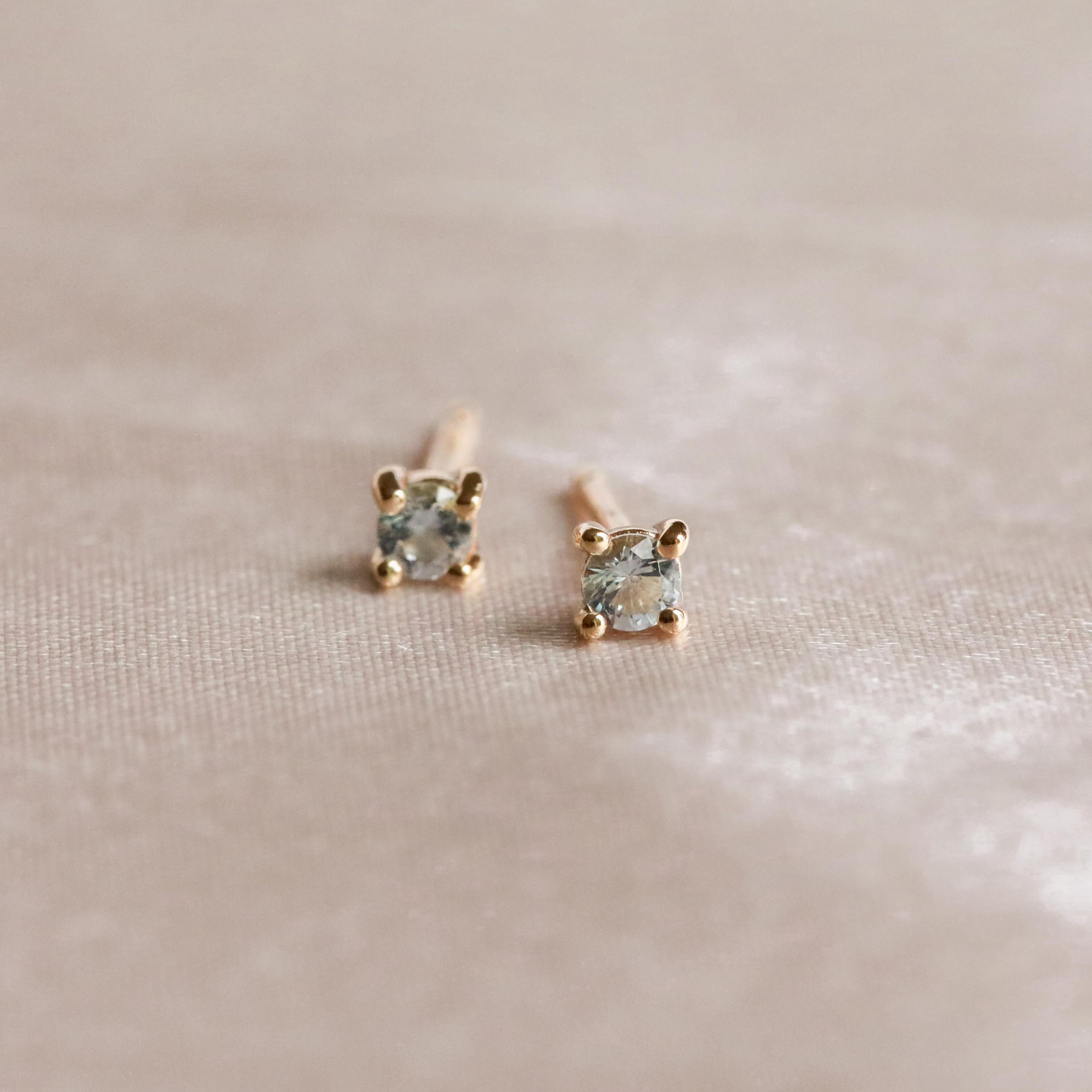 March Birthstone Stud Earrings in Gold with Aquamarine CZ
