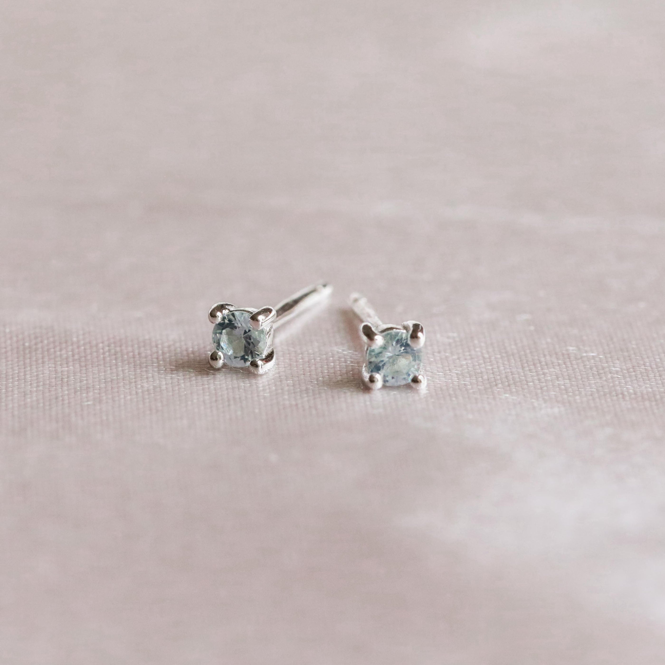 March Birthstone Stud Earrings in Silver with Aquamarine CZ