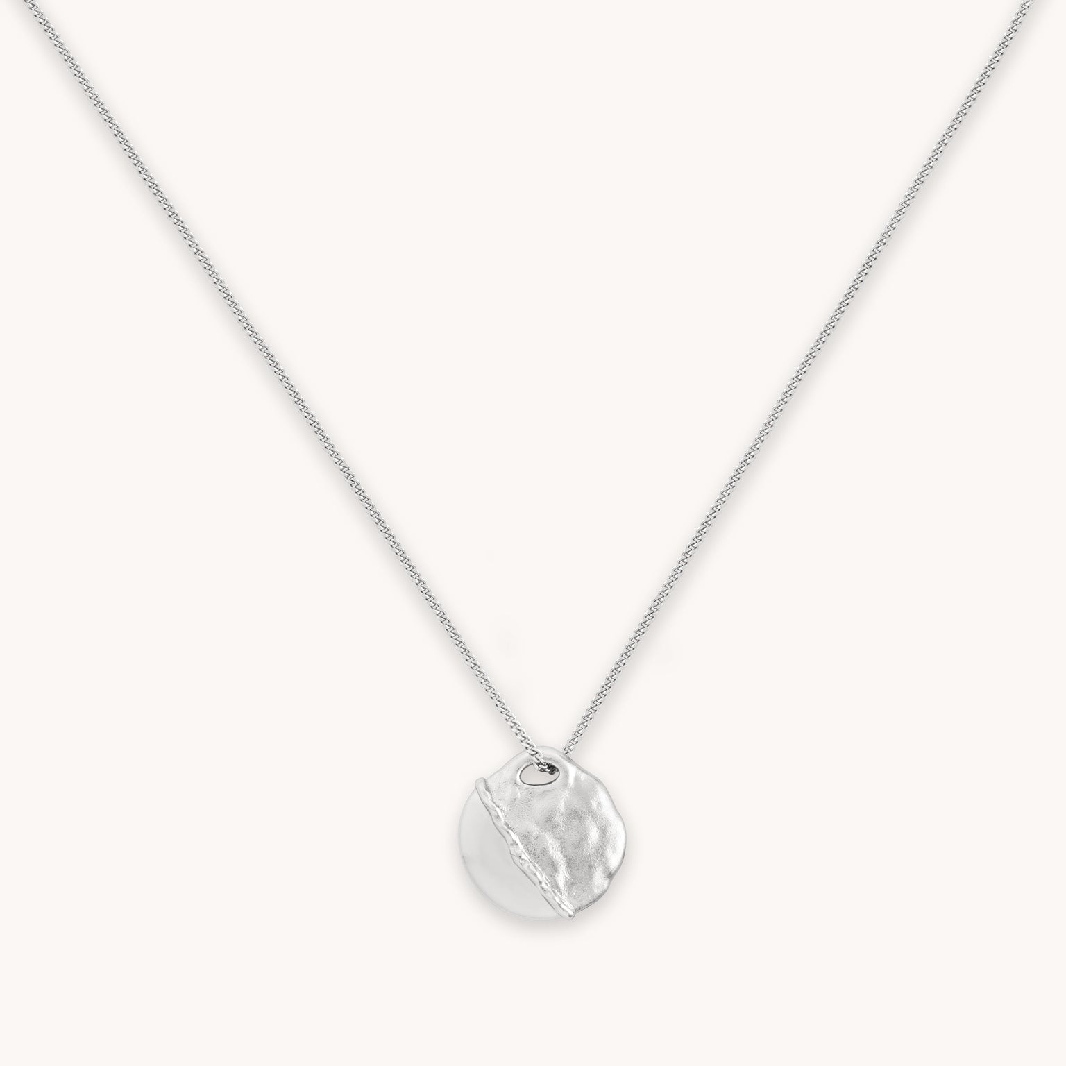 Molten Coin Pendant Necklace in Silver