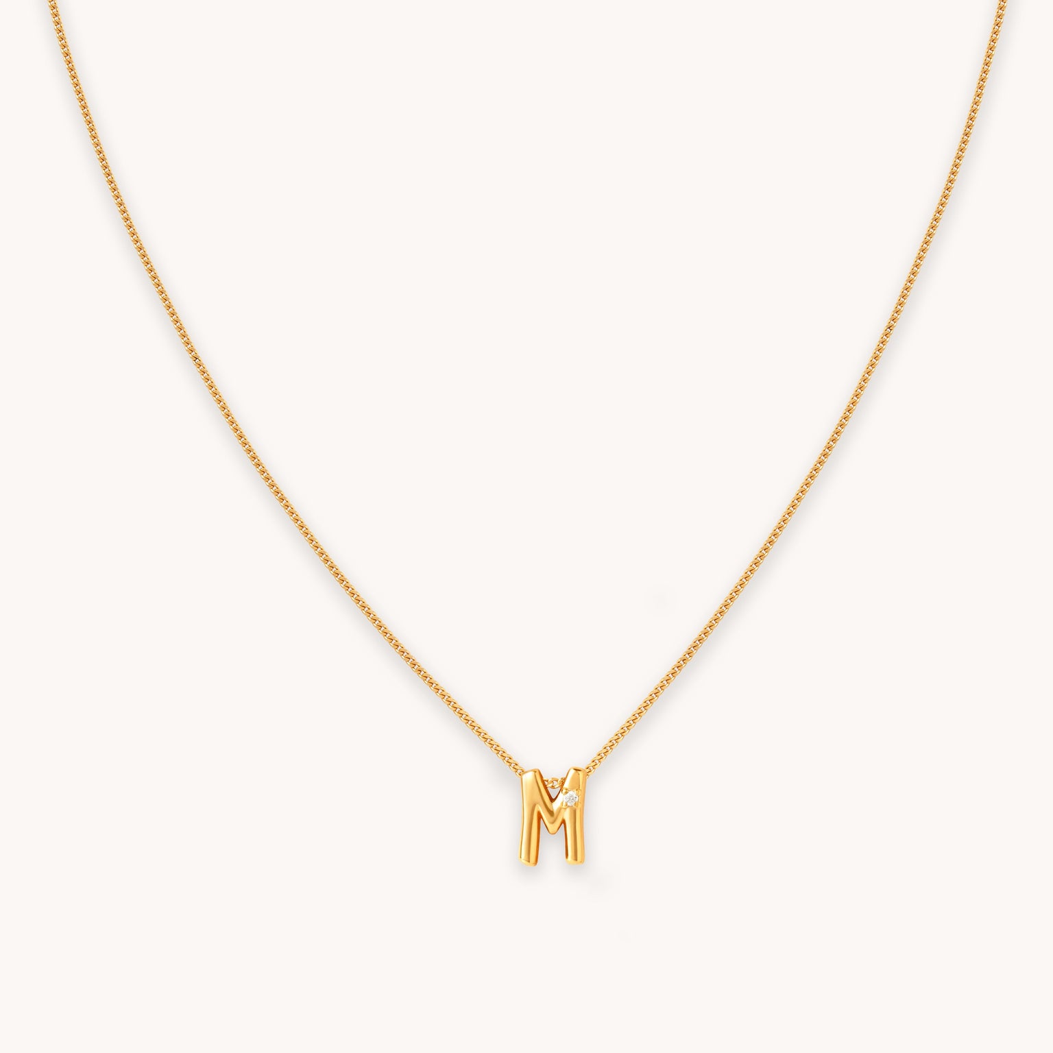M Initial Pendant Necklace in Gold