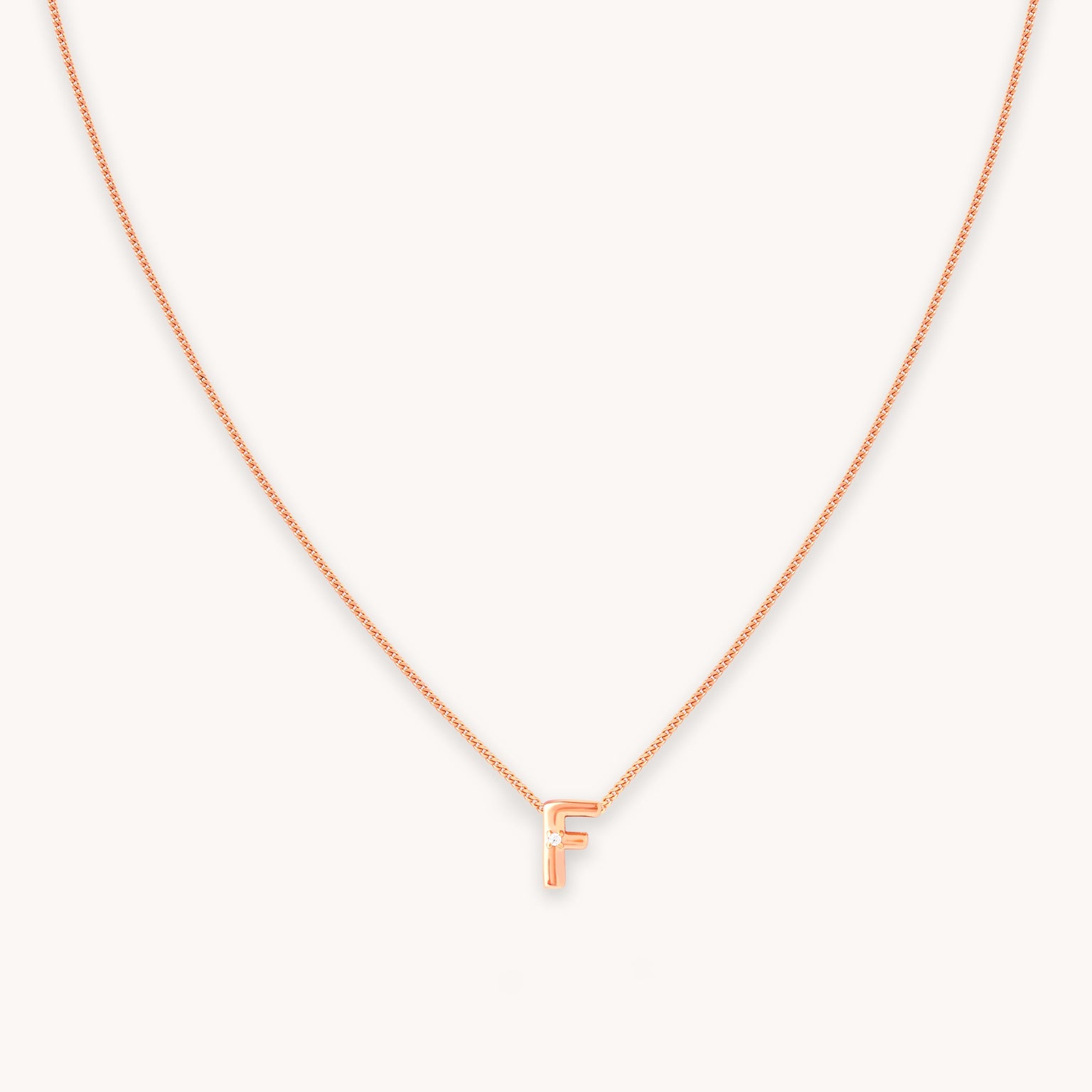 F Initial Pendant Necklace in Rose Gold