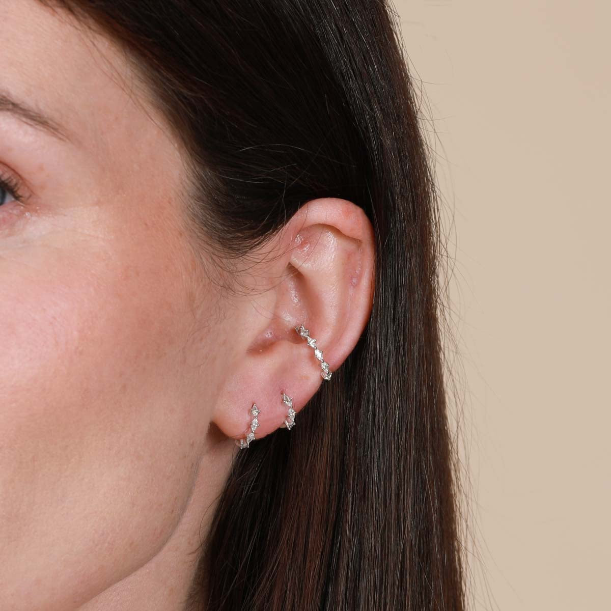 Worn shot of Navette Hoop 6.5mm in Silver in upper lobe piercing location