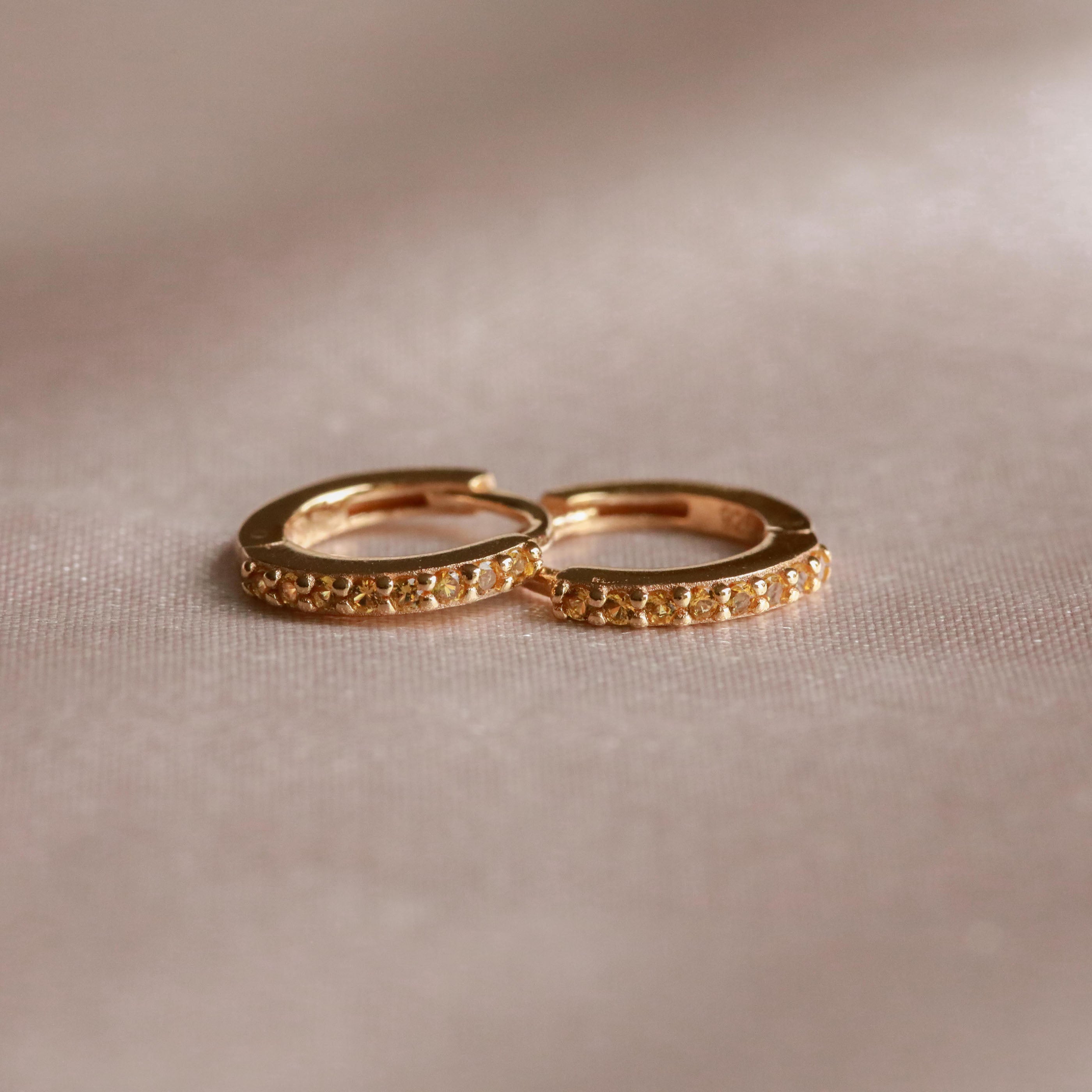 November Birthstone Huggies in Gold with Citrine CZ