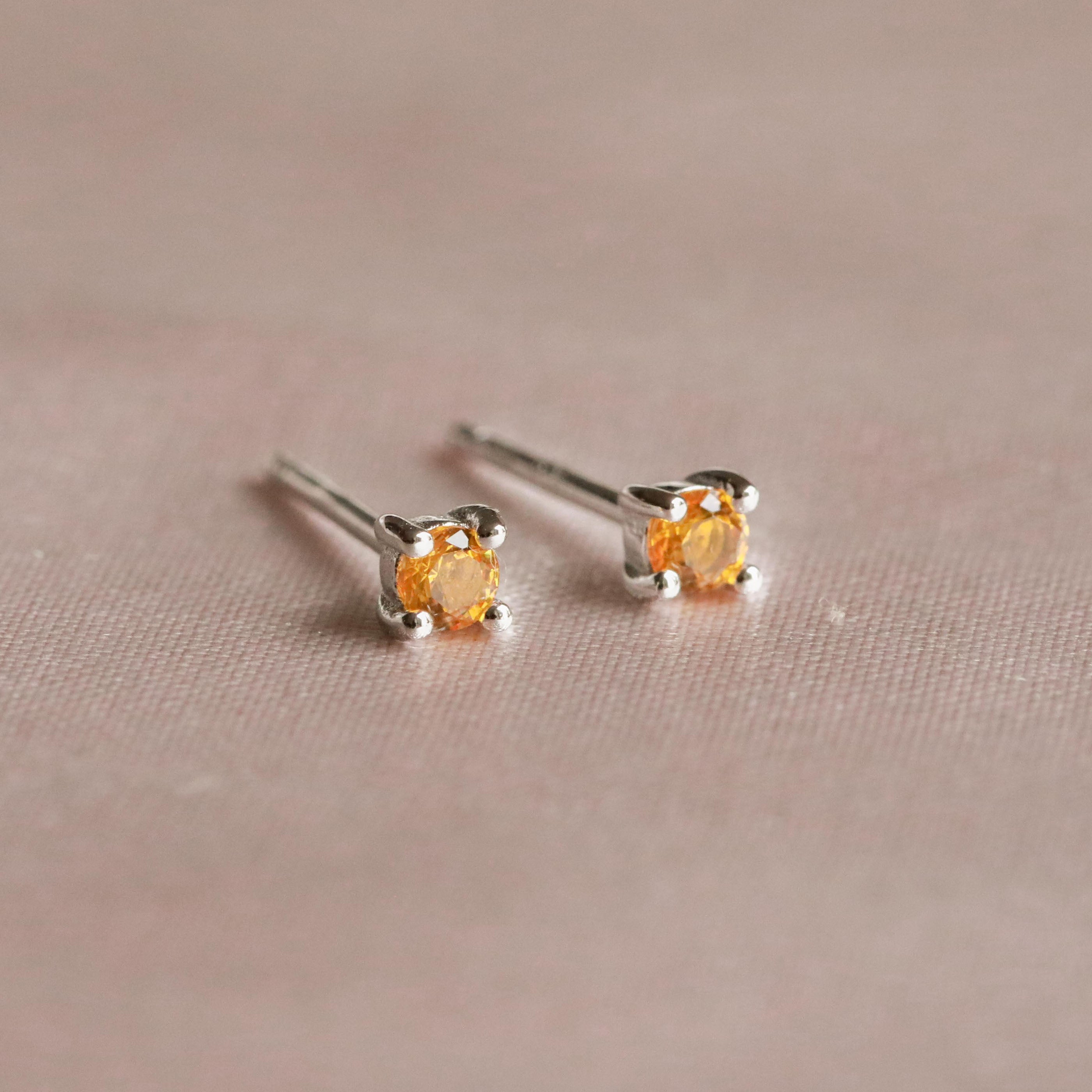 November Birthstone Stud Earrings in Silver with Citrine CZ