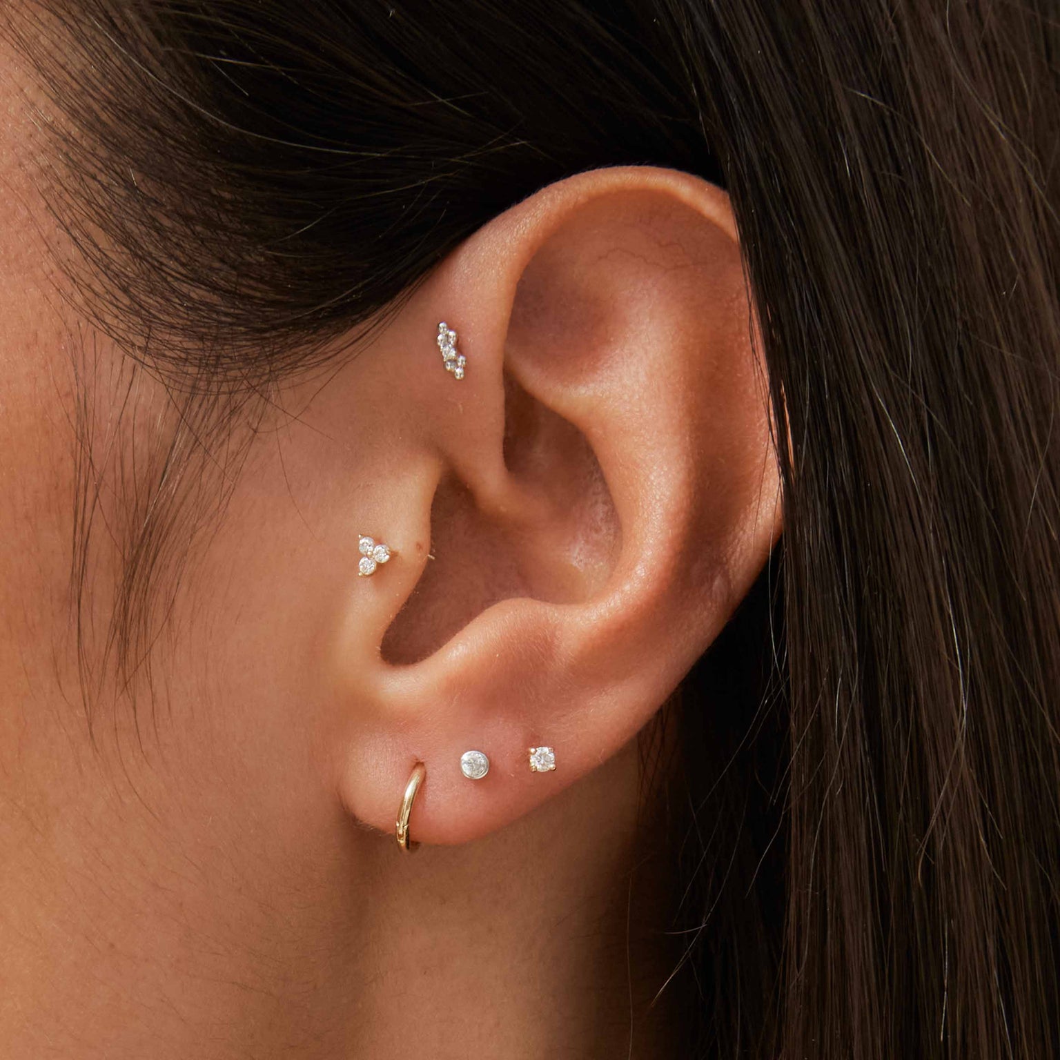 Solid White Gold Crystal Beaded Piercing Stud