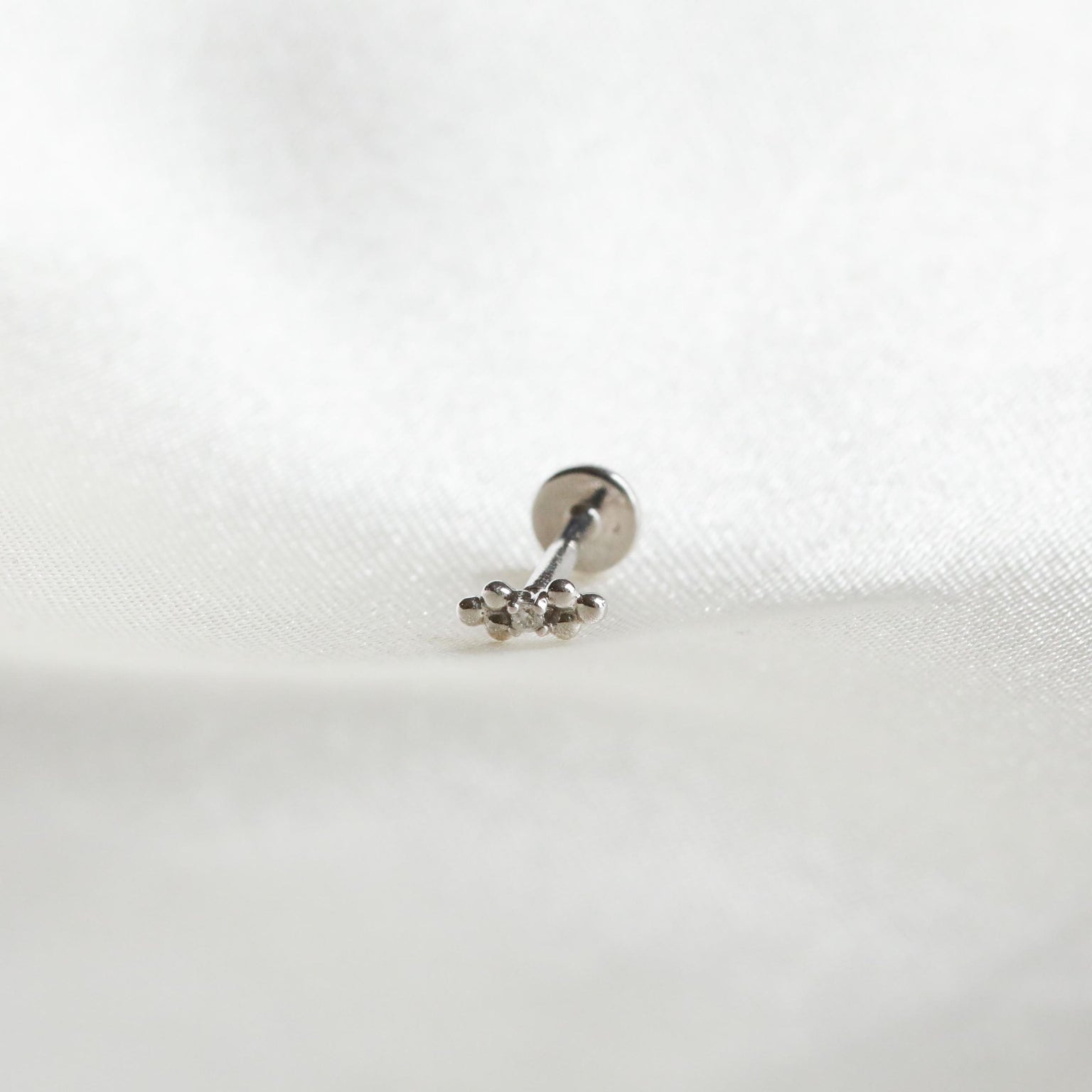 Solid White Gold Crystal Beaded Piercing Stud