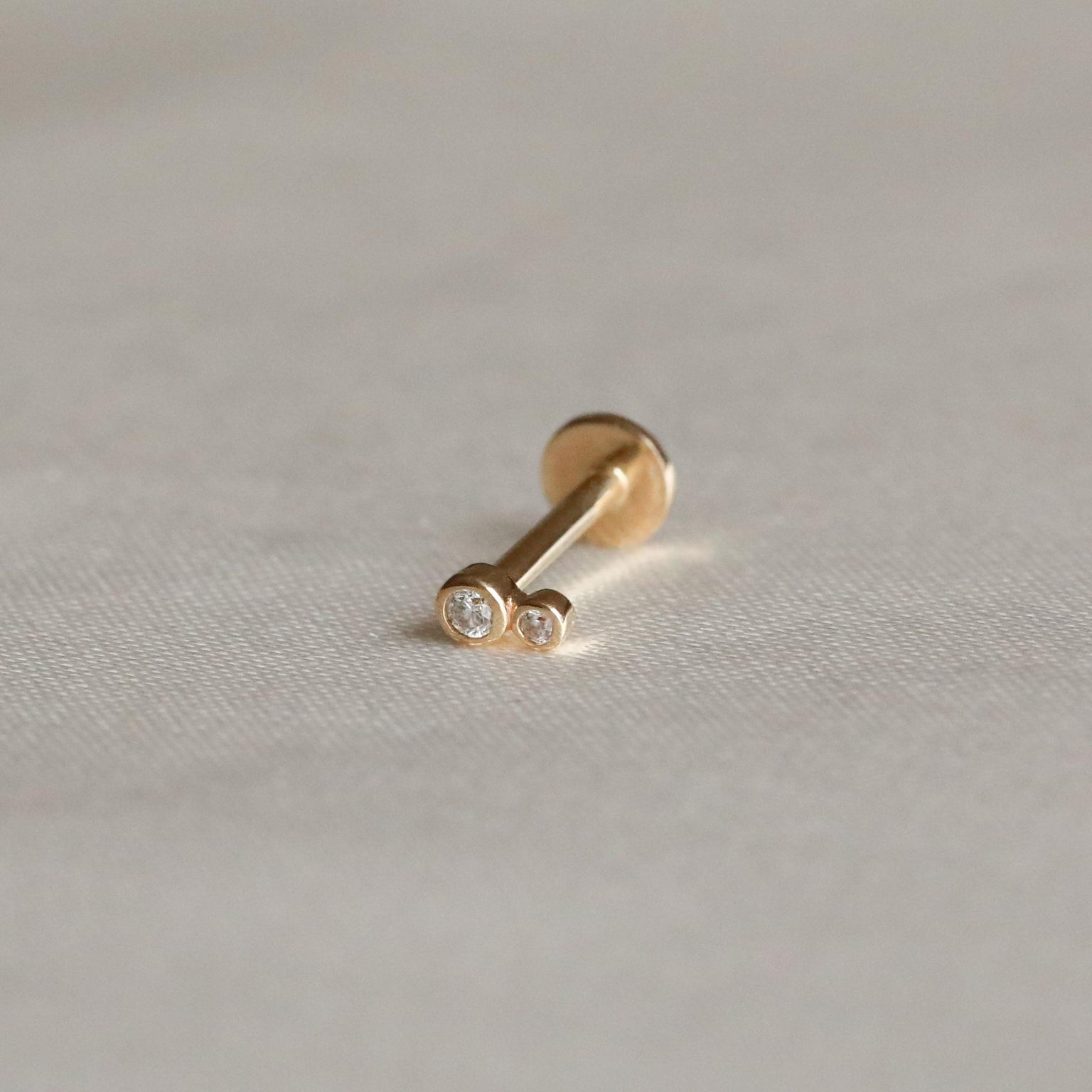 Solid Gold Double Diamond Piercing Stud