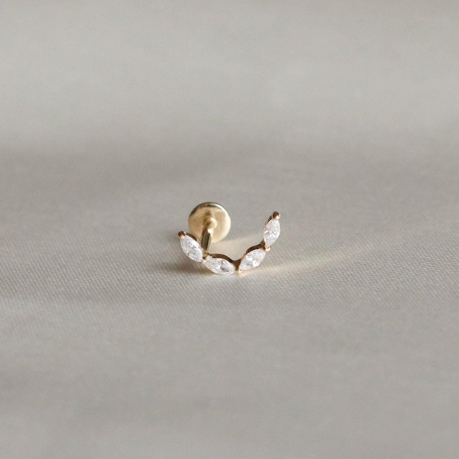 Solid Gold Crystal Curved Piercing Stud