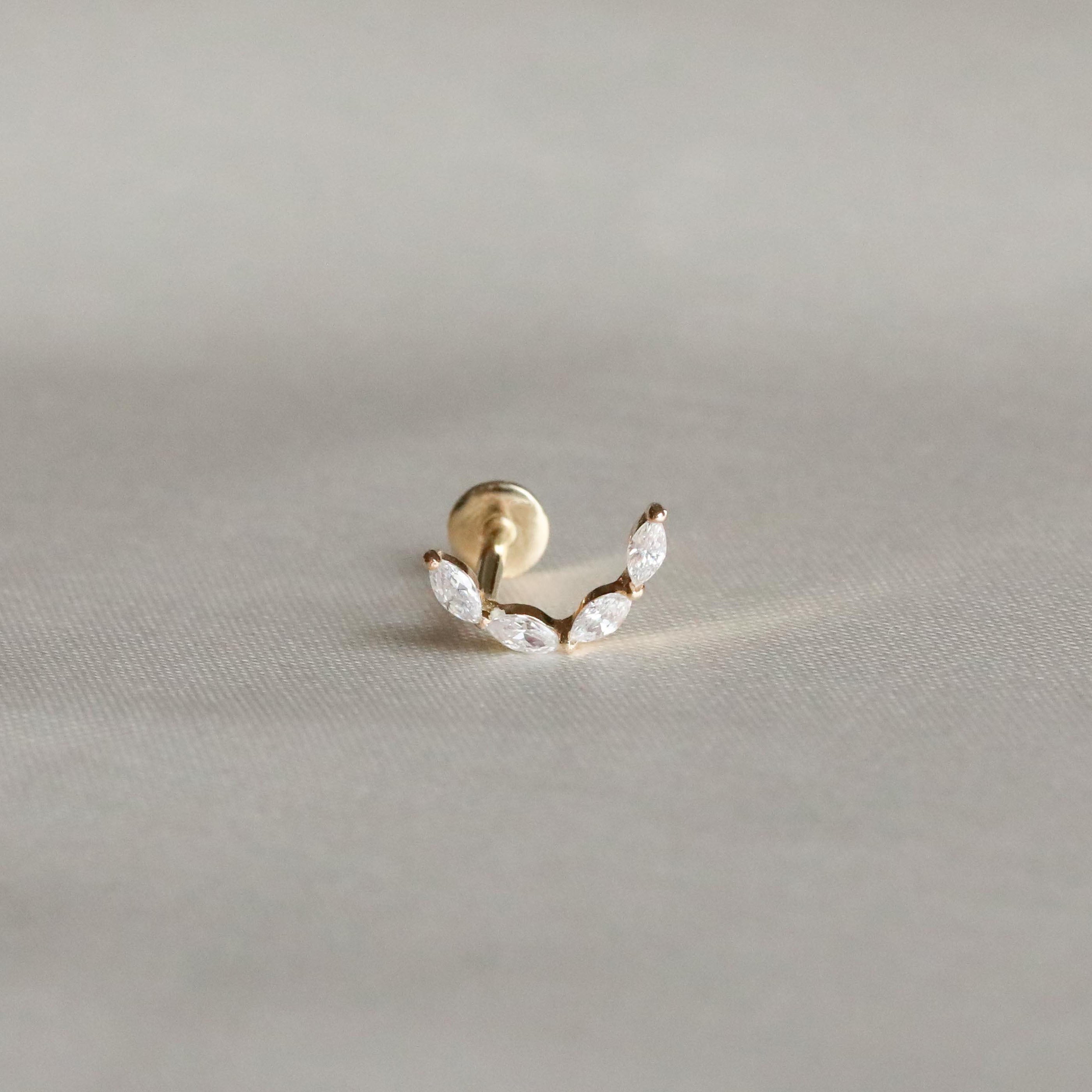 Solid Gold Crystal Curved Piercing Stud