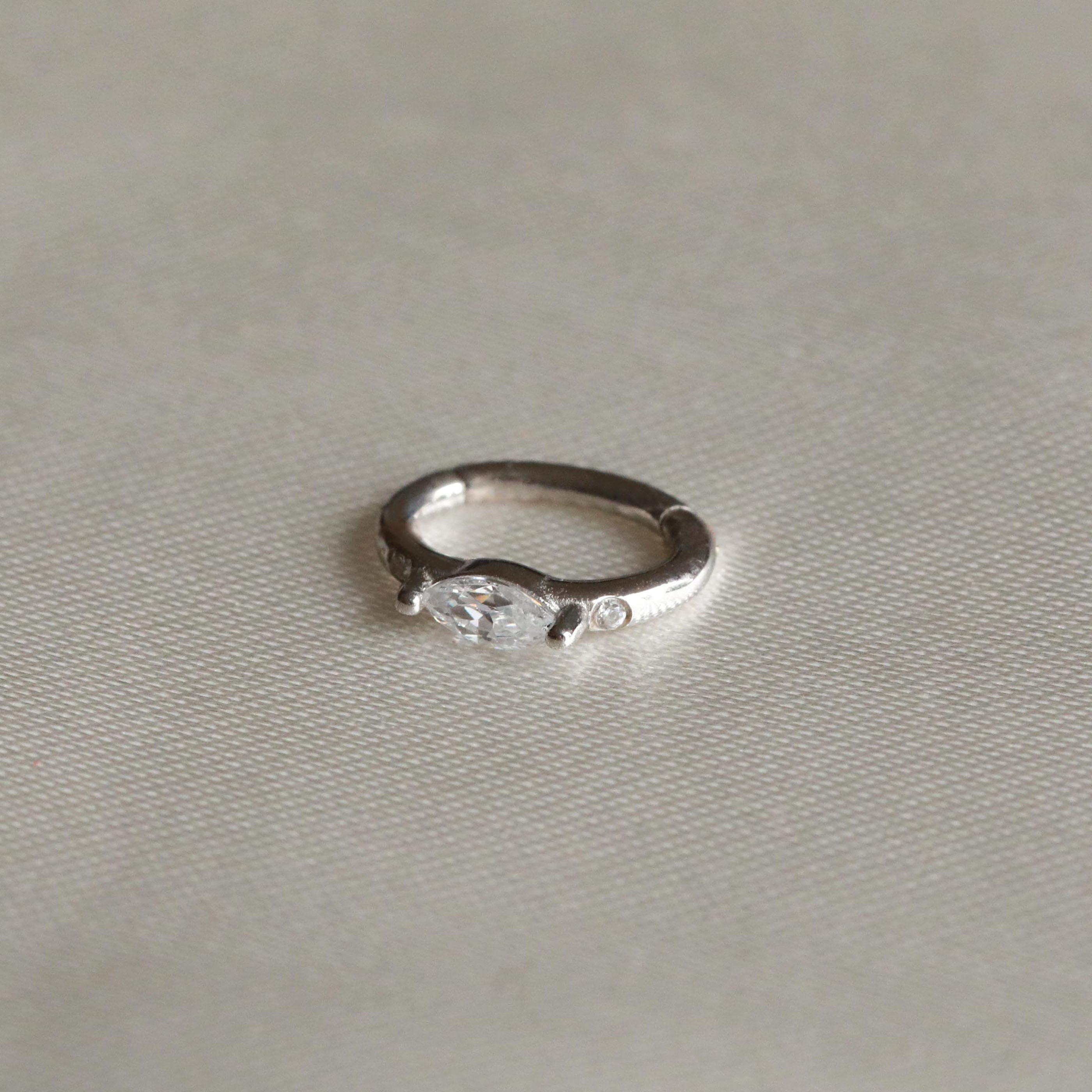 Solid White Gold Marquise Rook Hoop