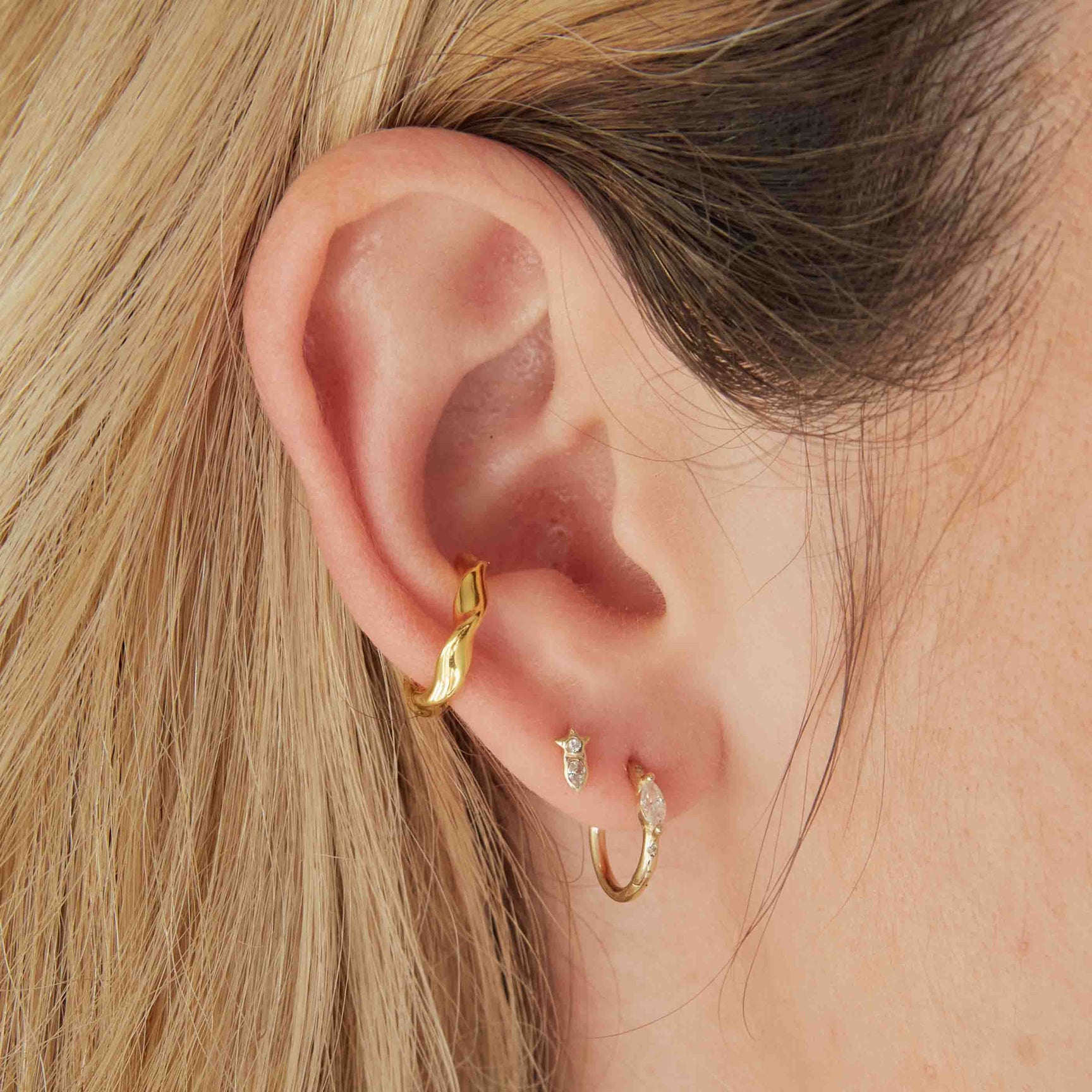 Solid Gold Crystal Star Piercing Stud