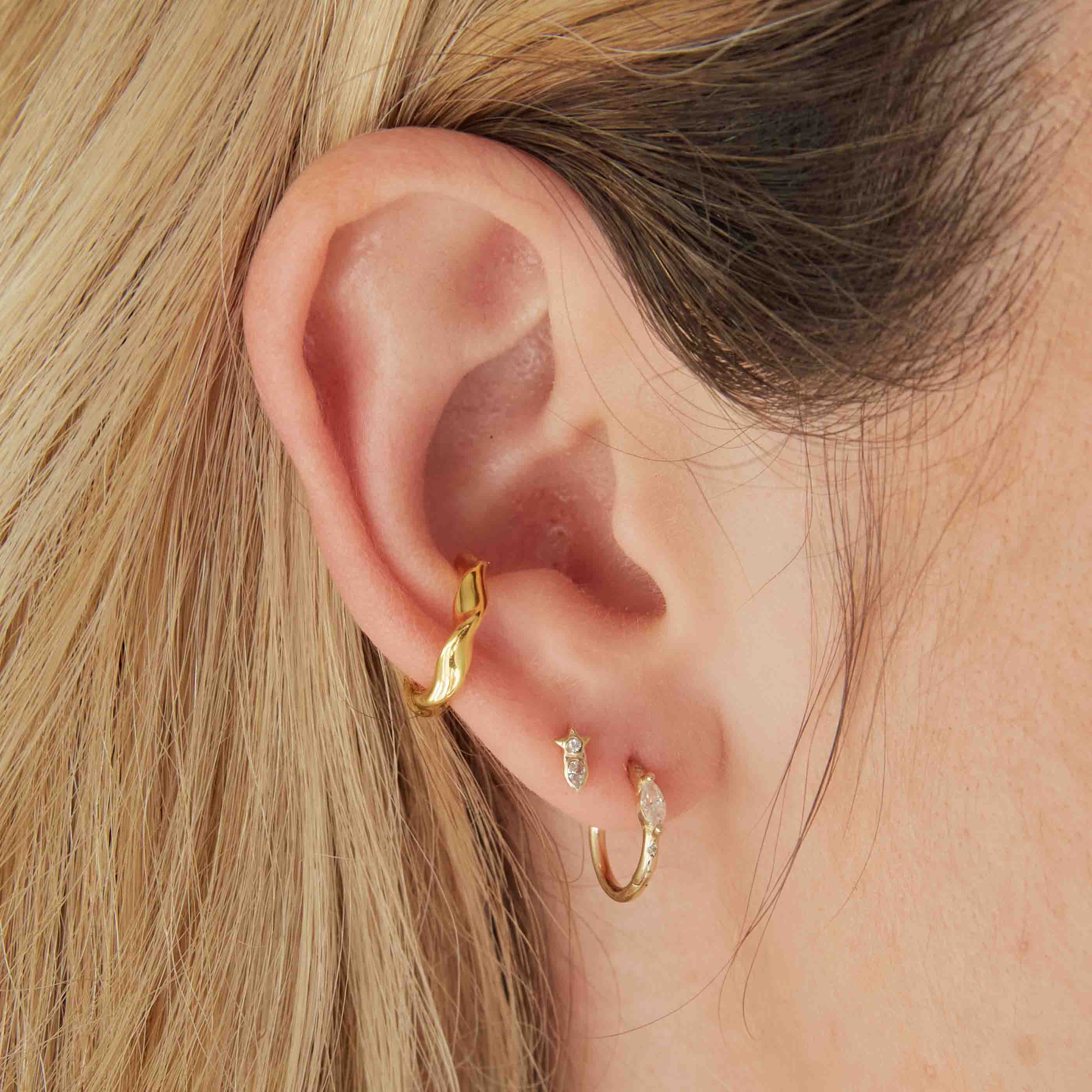 Solid Gold Crystal Star Piercing Stud