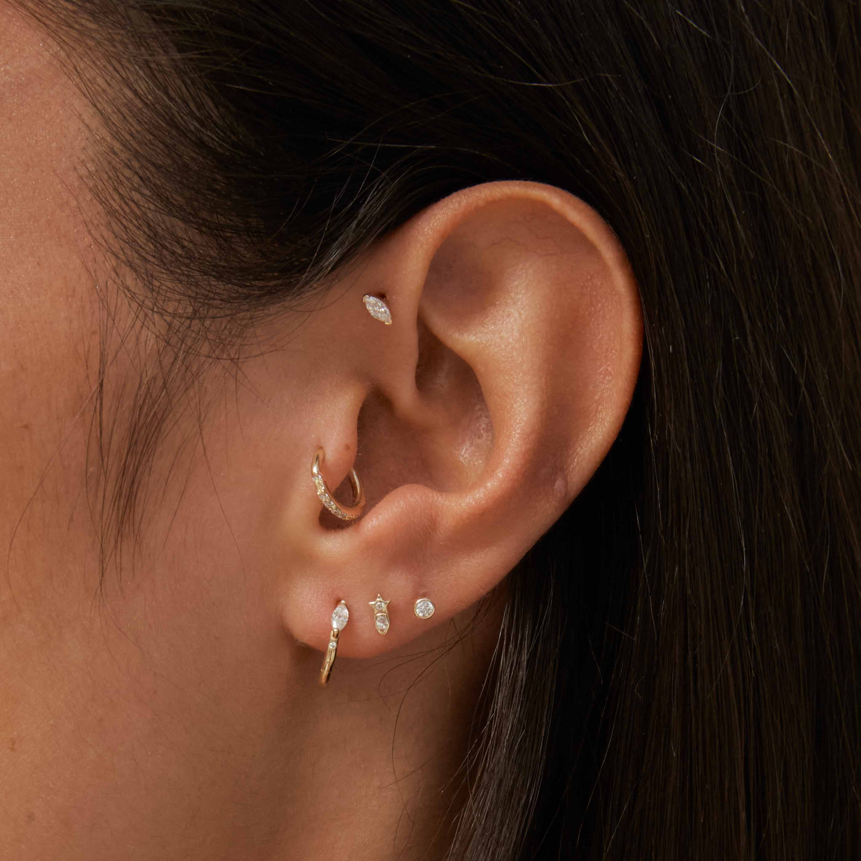 Solid Gold Crystal Star Piercing Stud