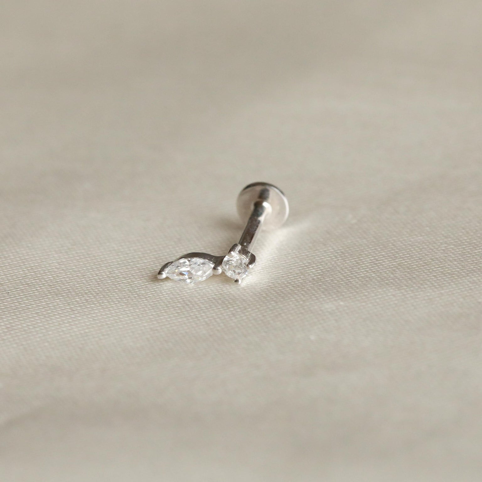 Solid White Gold Teardrop Piercing Stud