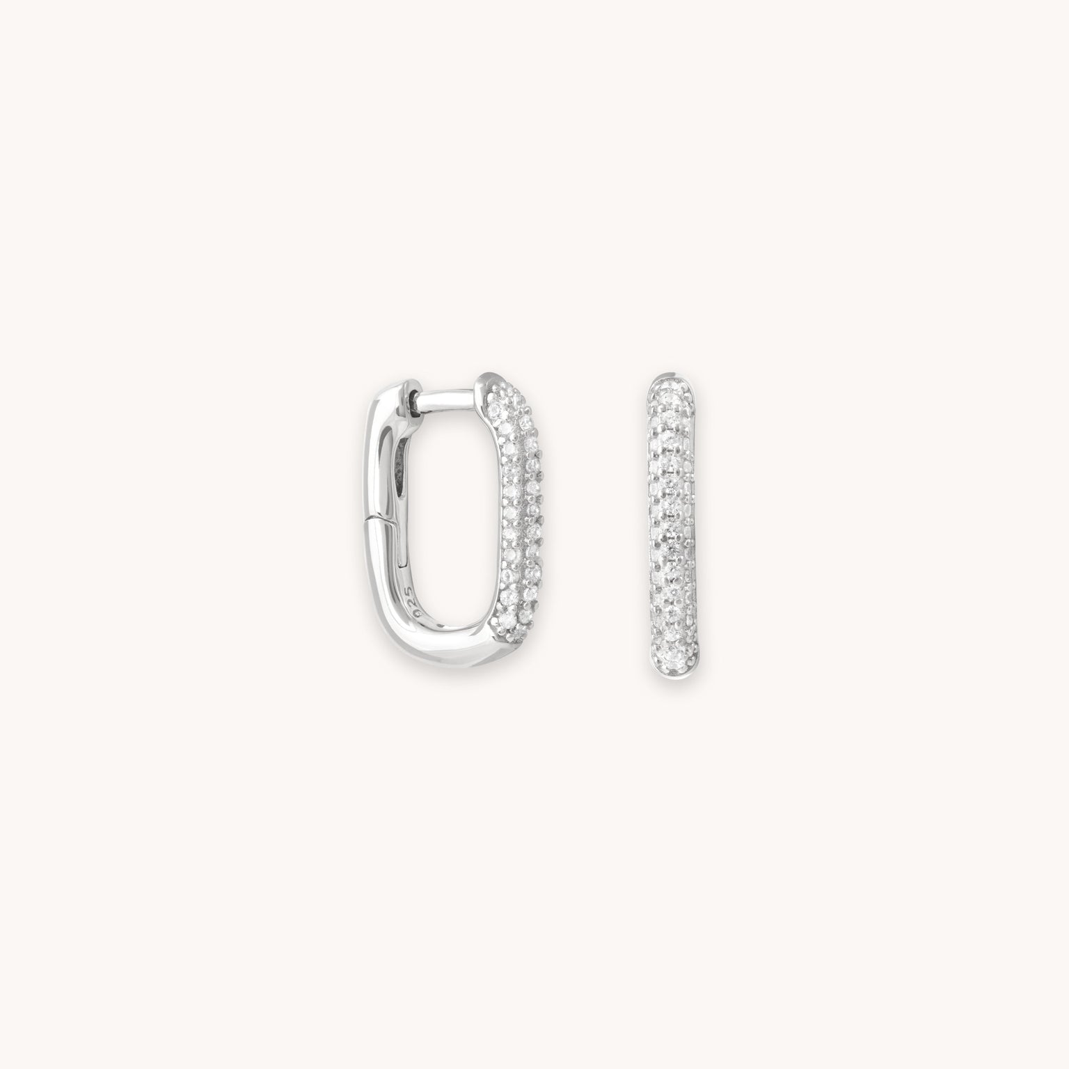Rectangular Glimmer Huggies in Silver