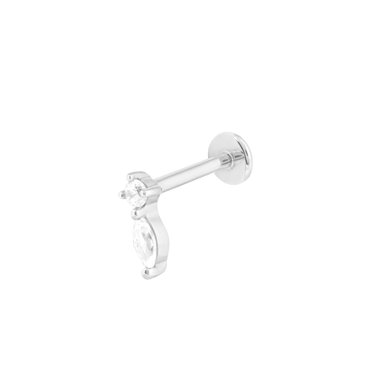 Solid White Gold Teardrop Piercing Stud