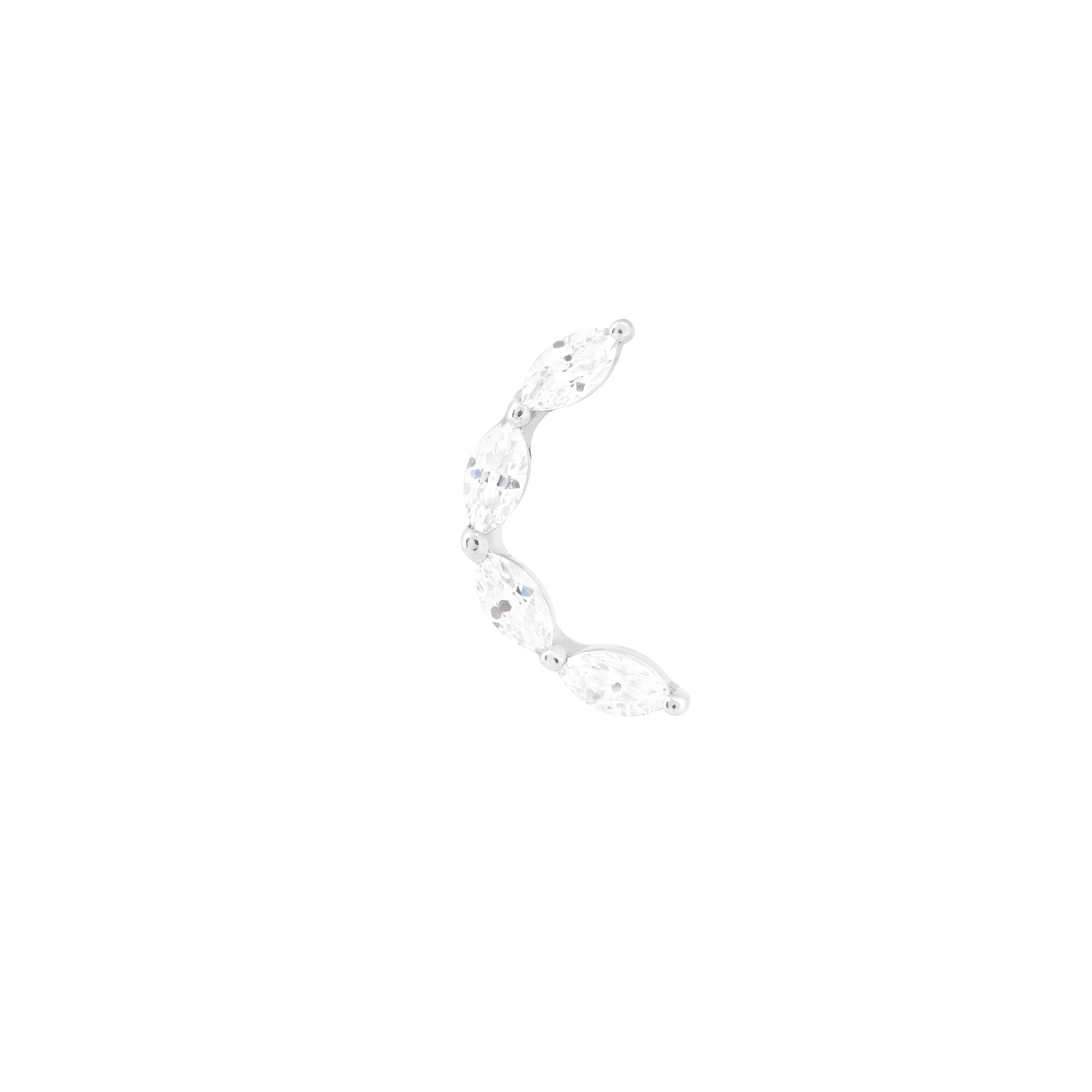 Solid White Gold Crystal Curved Piercing Stud