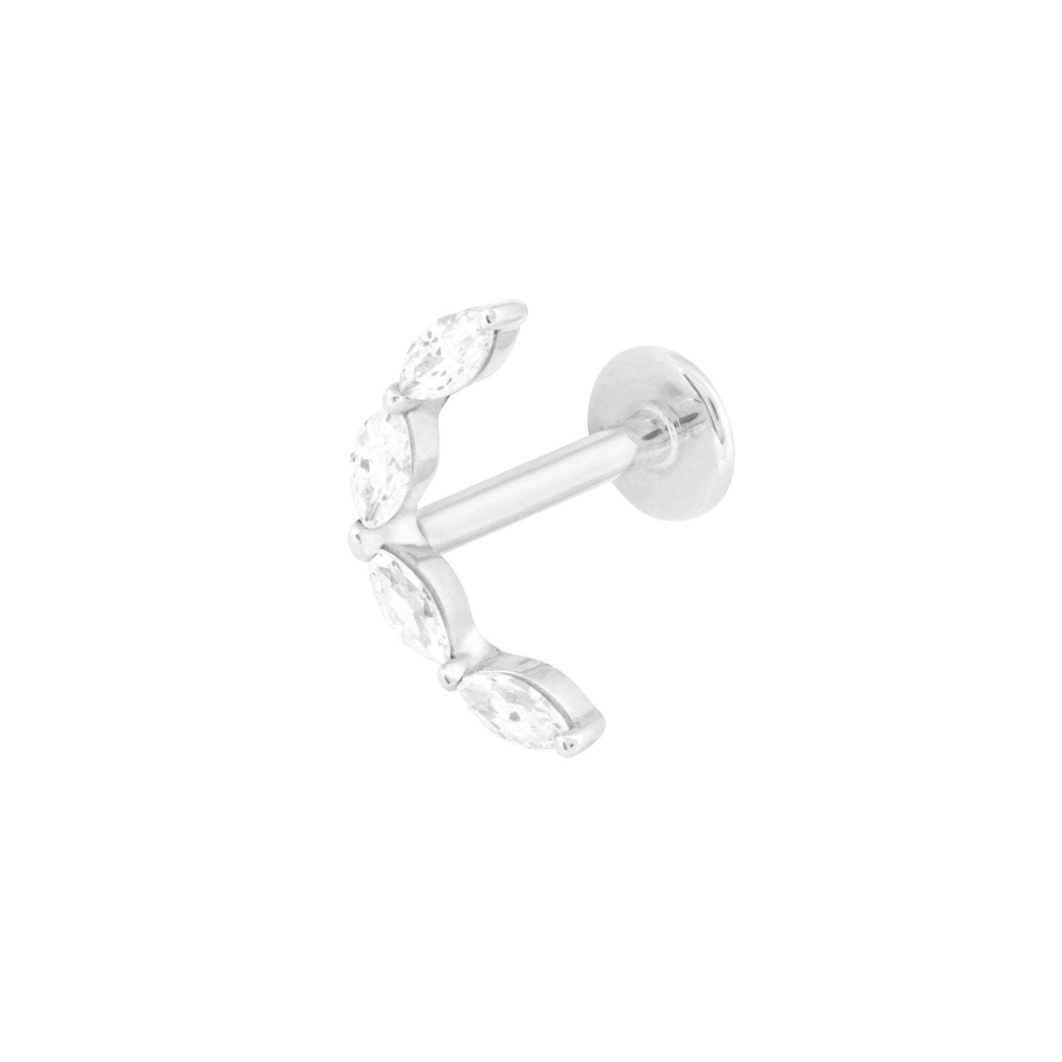Solid White Gold Crystal Curved Piercing Stud
