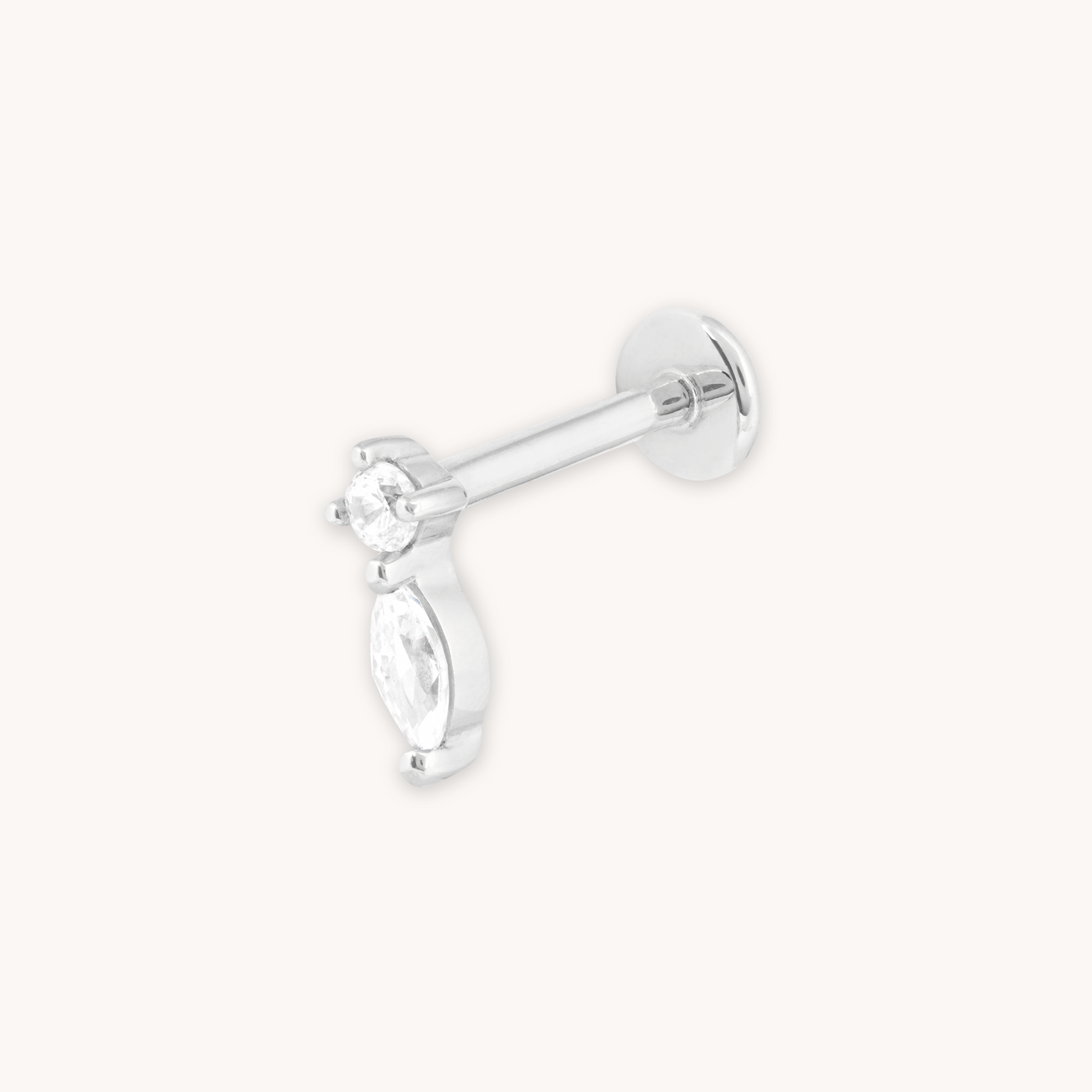 SOLID WHITE GOLD TEARDROP PIERCING STUD CUT OUT