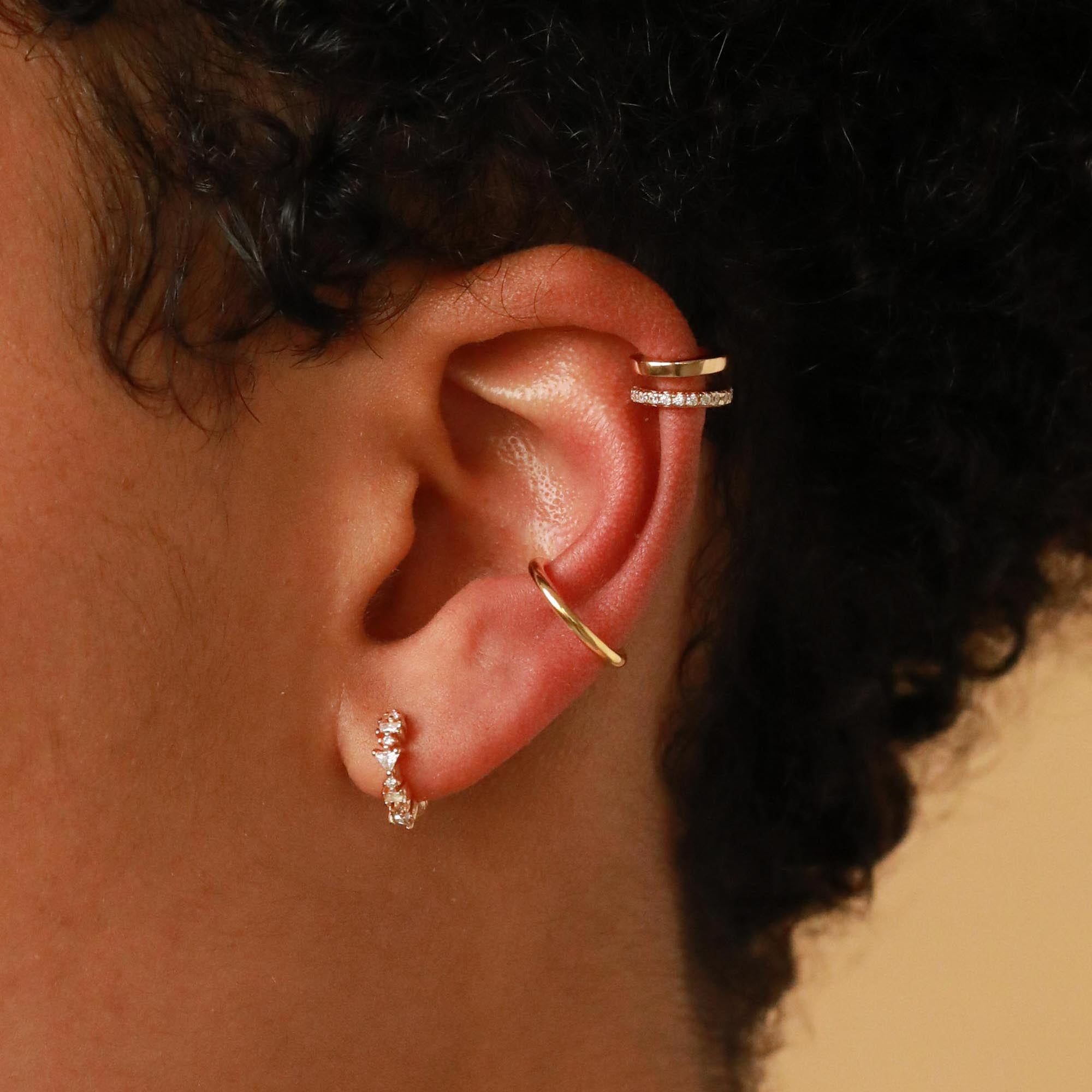 Trilliant Crystal Huggies in Gold