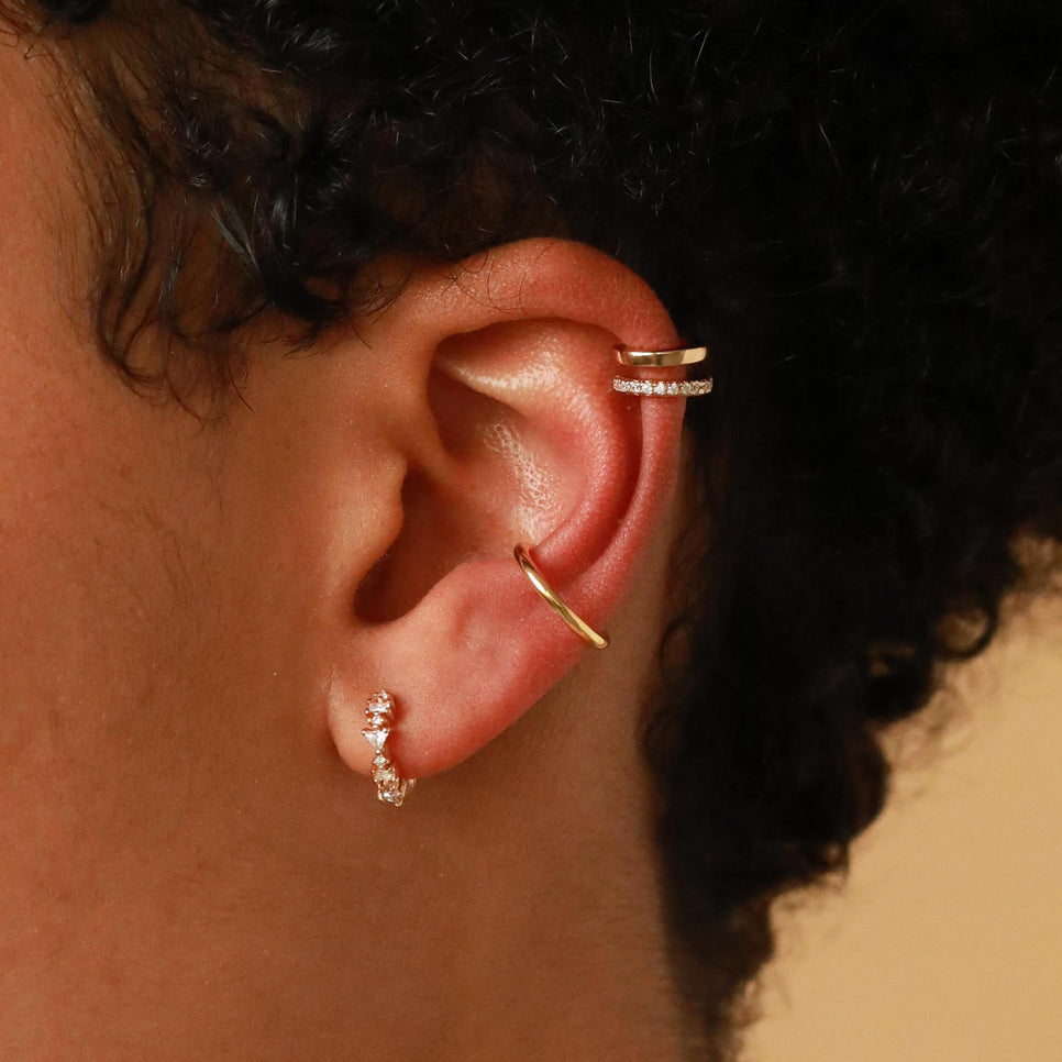 Trilliant Crystal Huggies in Gold