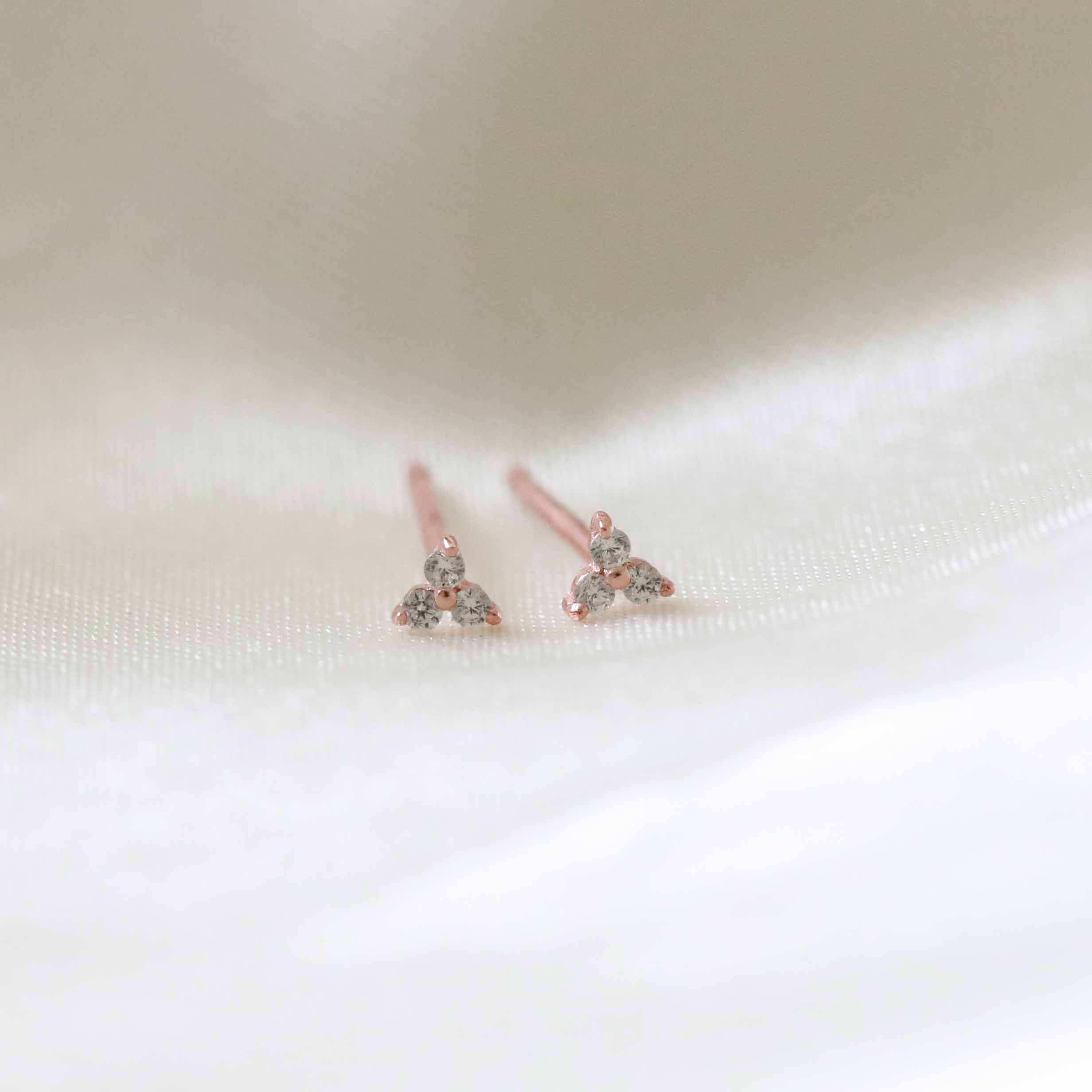Triple Crystal Stud Earrings in Rose Gold