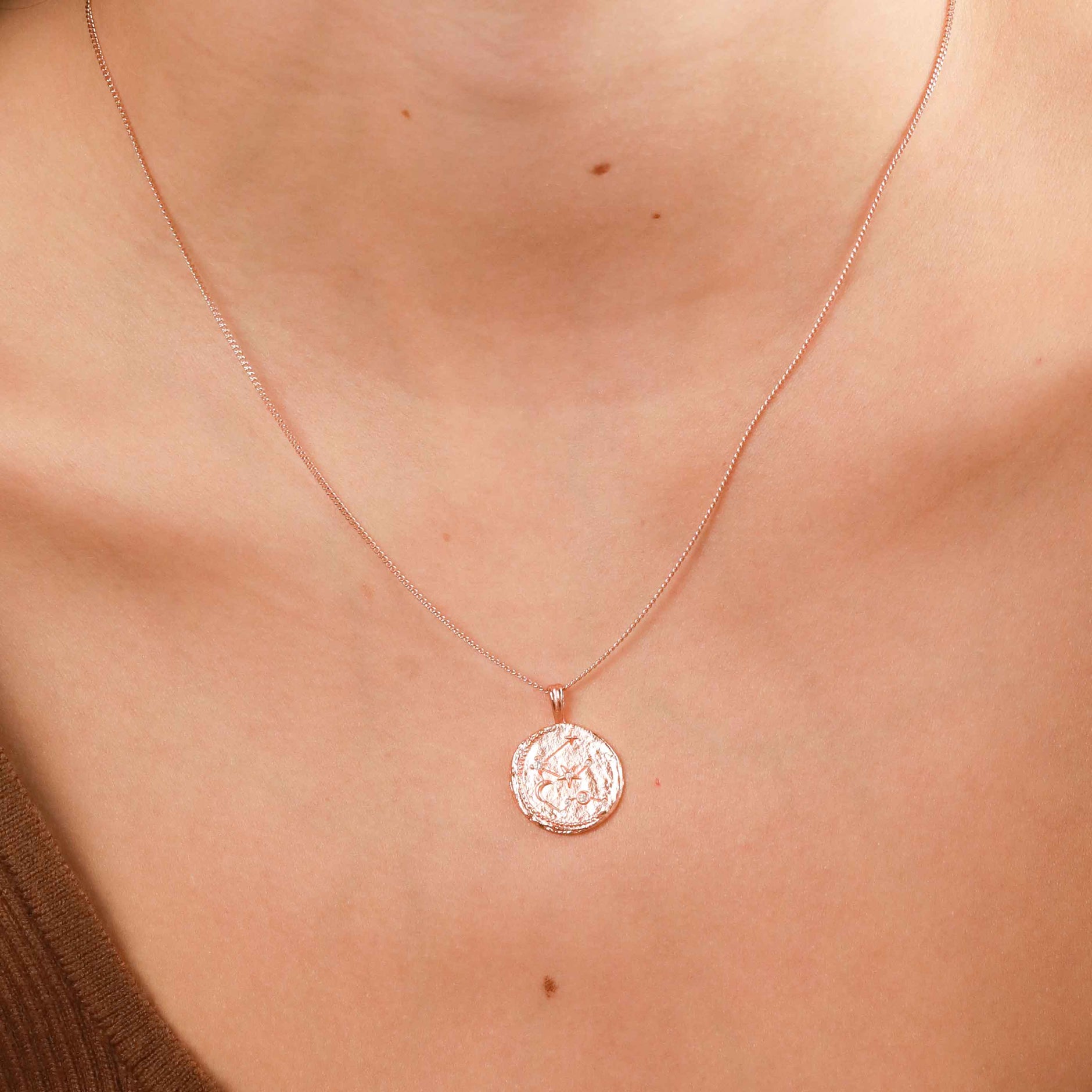 Aquarius Zodiac Pendant Necklace in Rose Gold
