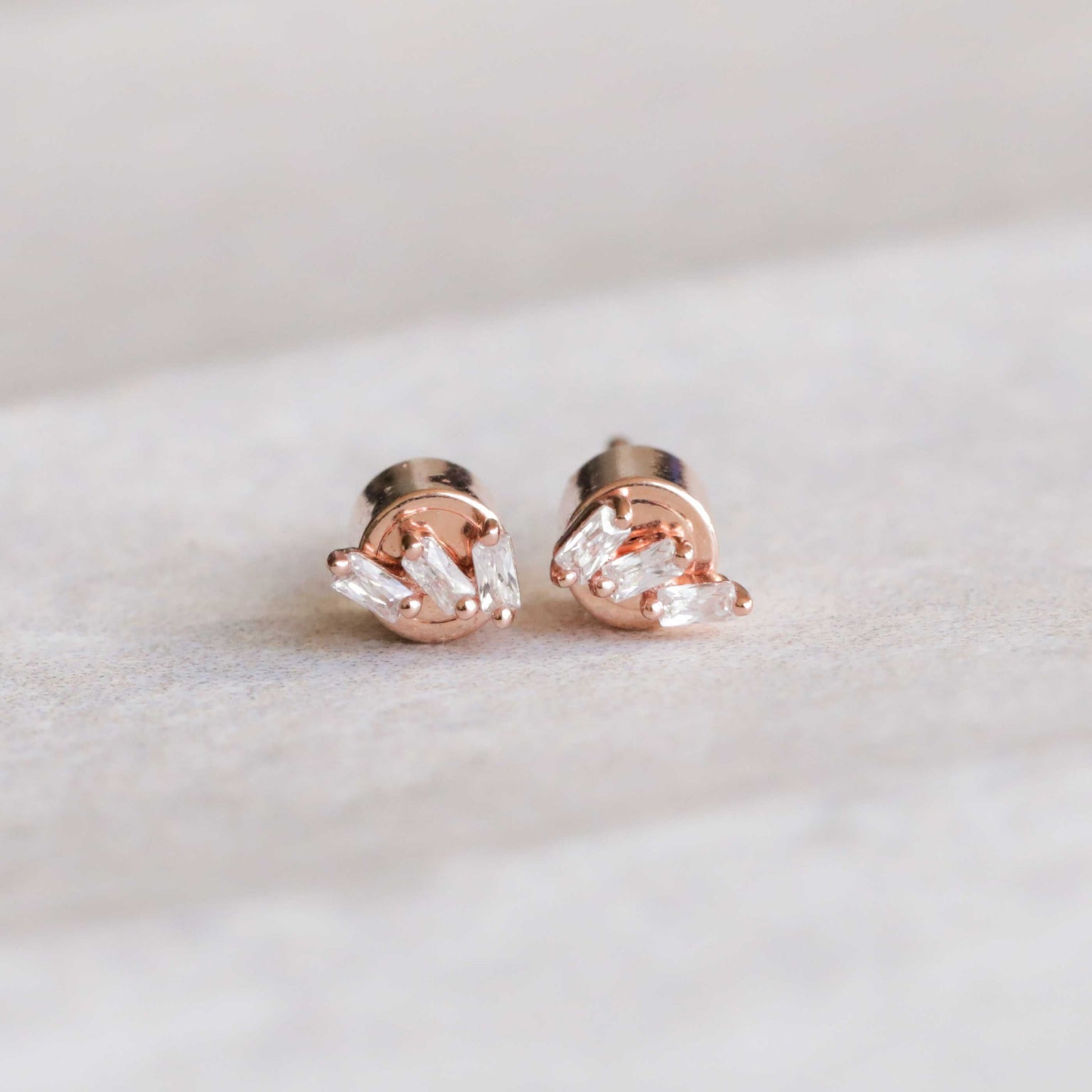 Baguette Crystal Stud Earrings in Rose Gold