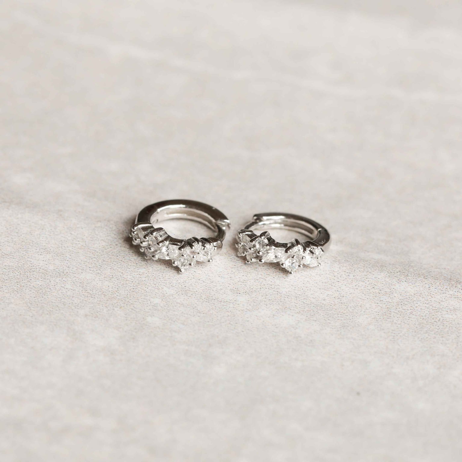Crystal Cluster Huggies in Silver