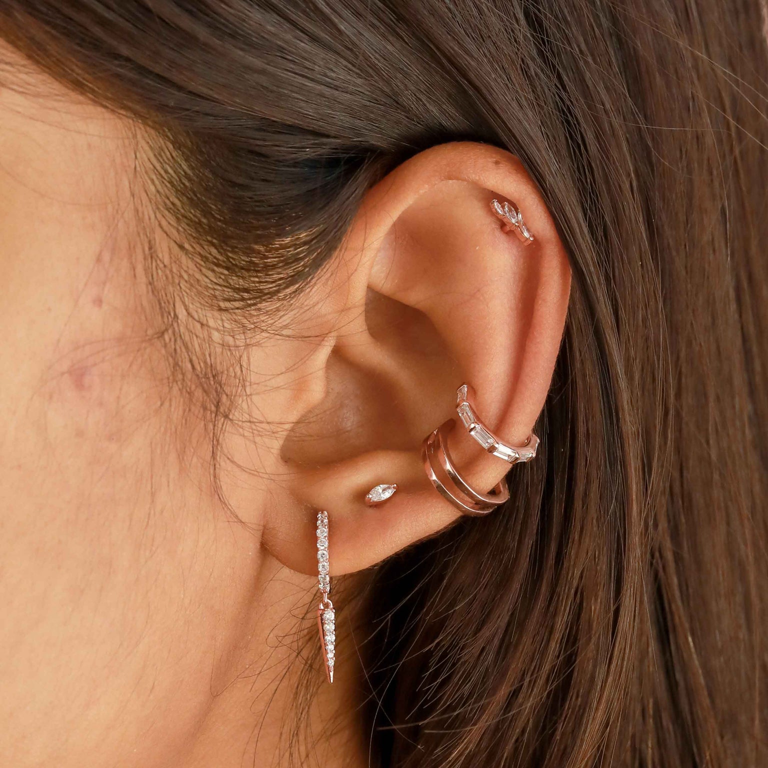 Crystal Spike Huggies in Rose Gold