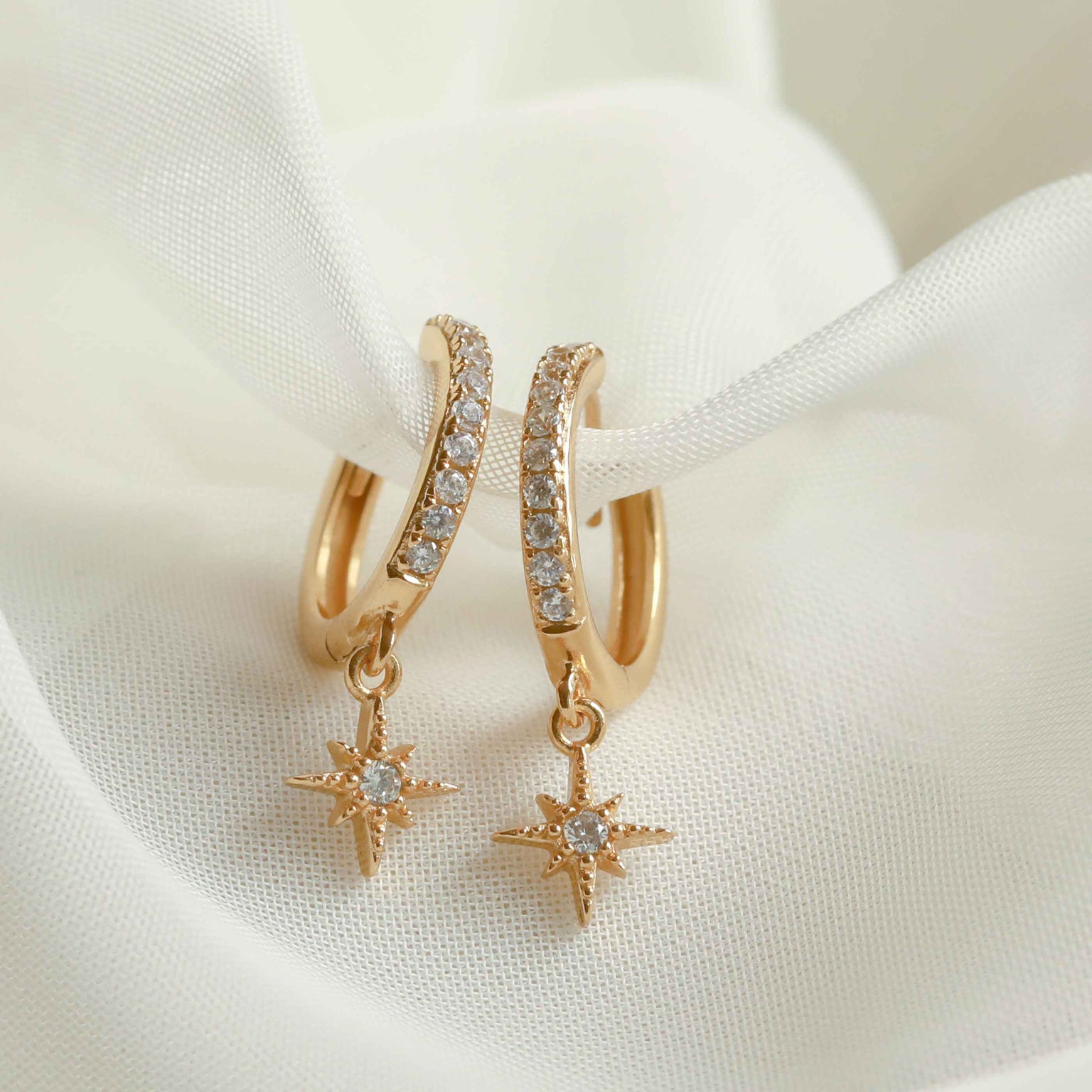 Crystal Star Hoops in Gold