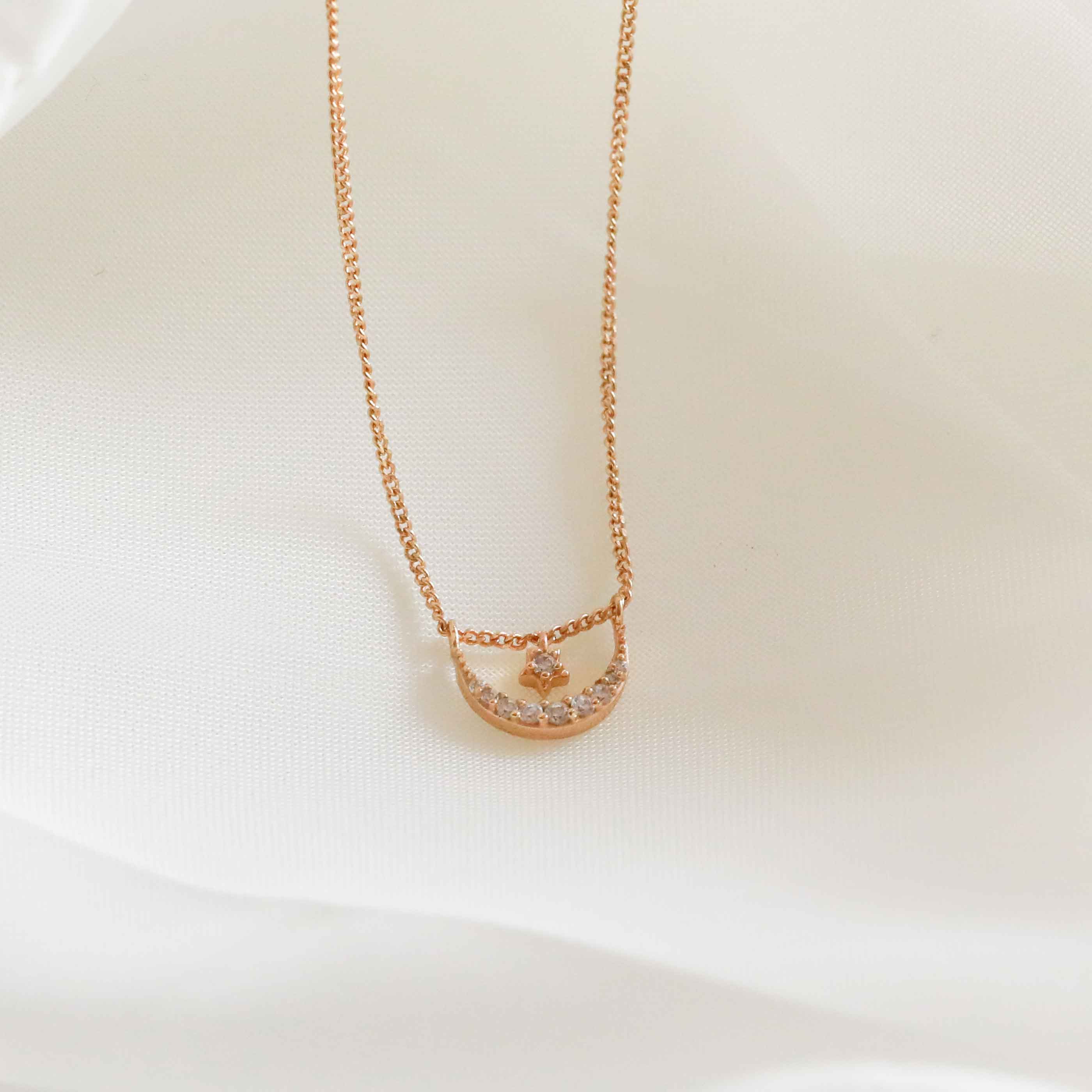Moon & Star Pendant Necklace in Gold