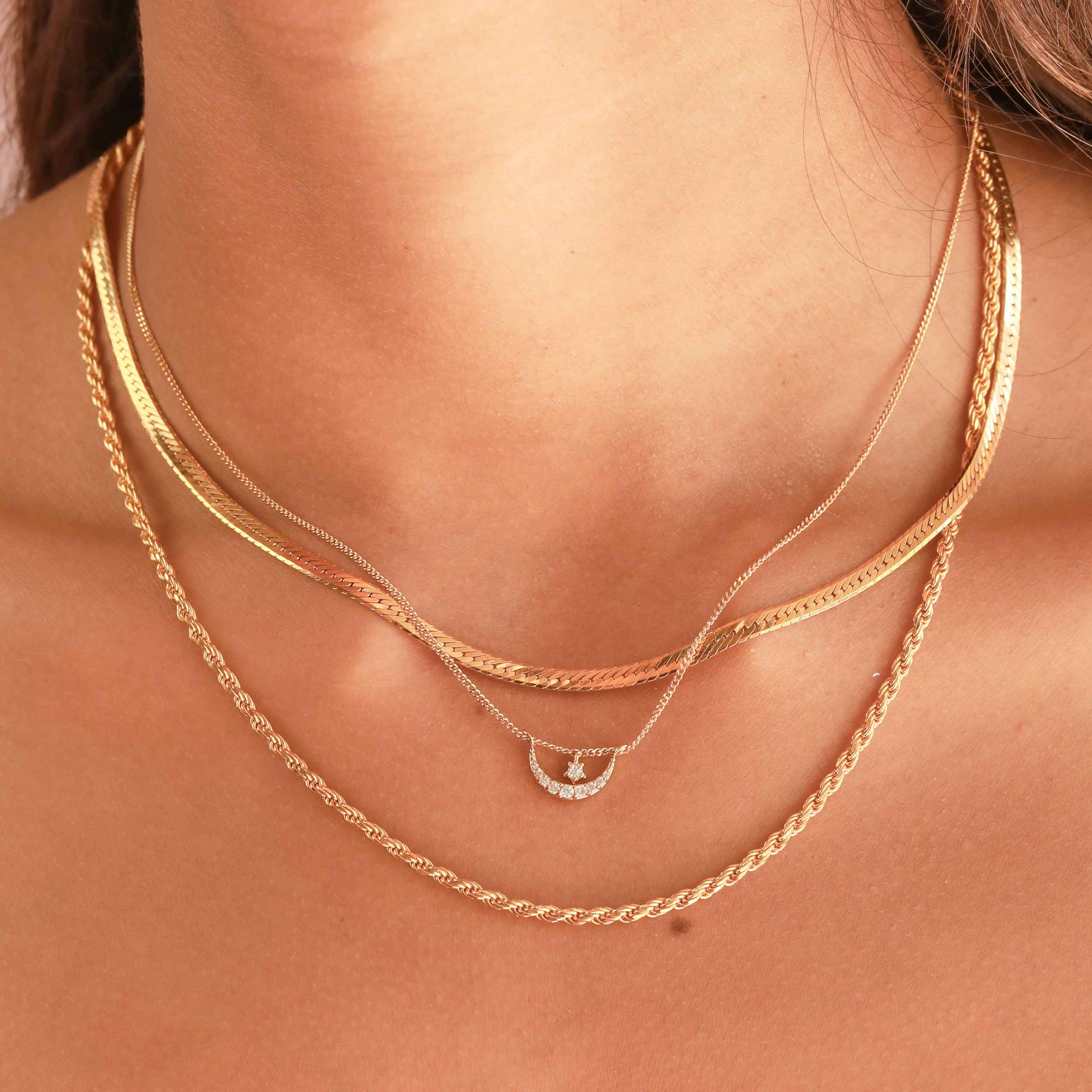 Moon & Star Pendant Necklace in Gold