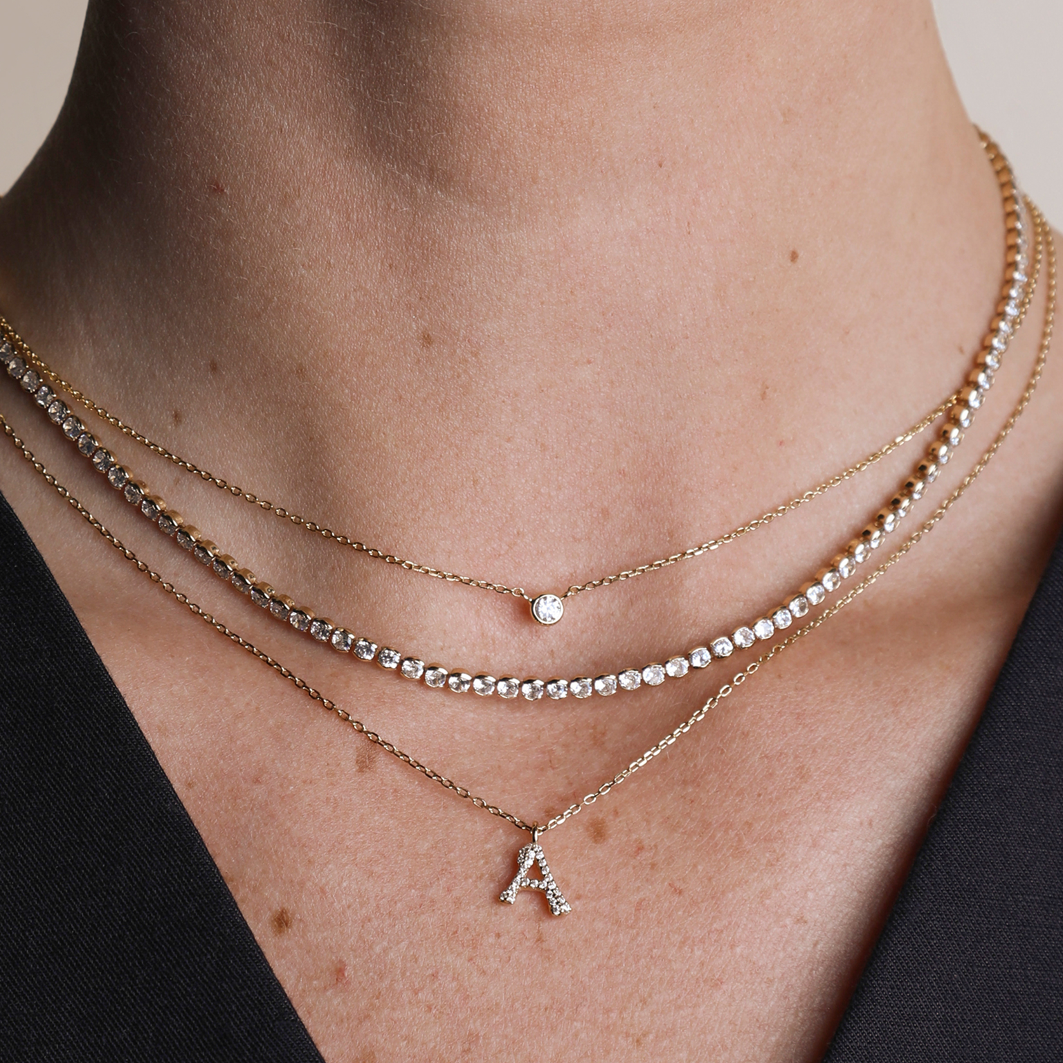 Initial Pavé Pendant Necklaces