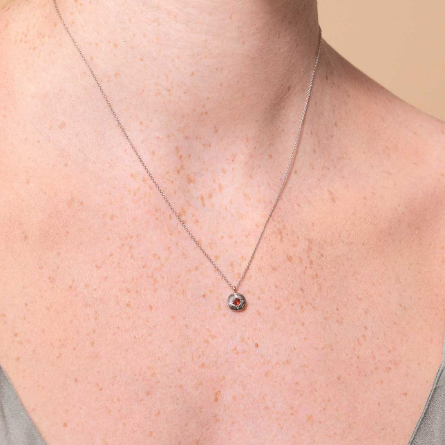 January Garnet Birthstone Necklace in Solid White Gold