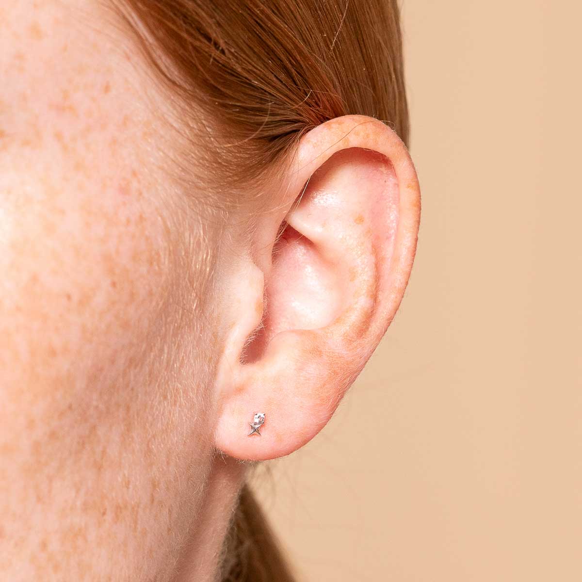April White Topaz Birthstone Earrings in Solid White Gold