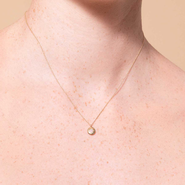 June Moonstone Birthstone Necklace in Solid Gold