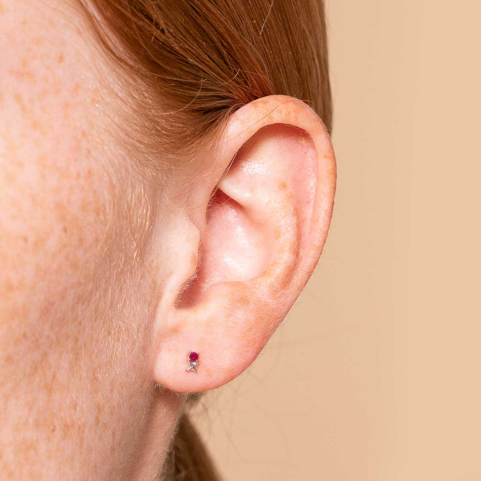 Birthstone Earrings - July Ruby Birthstone Earrings in Solid White Gold - Stud Earrings - Astrid &amp; Miyu